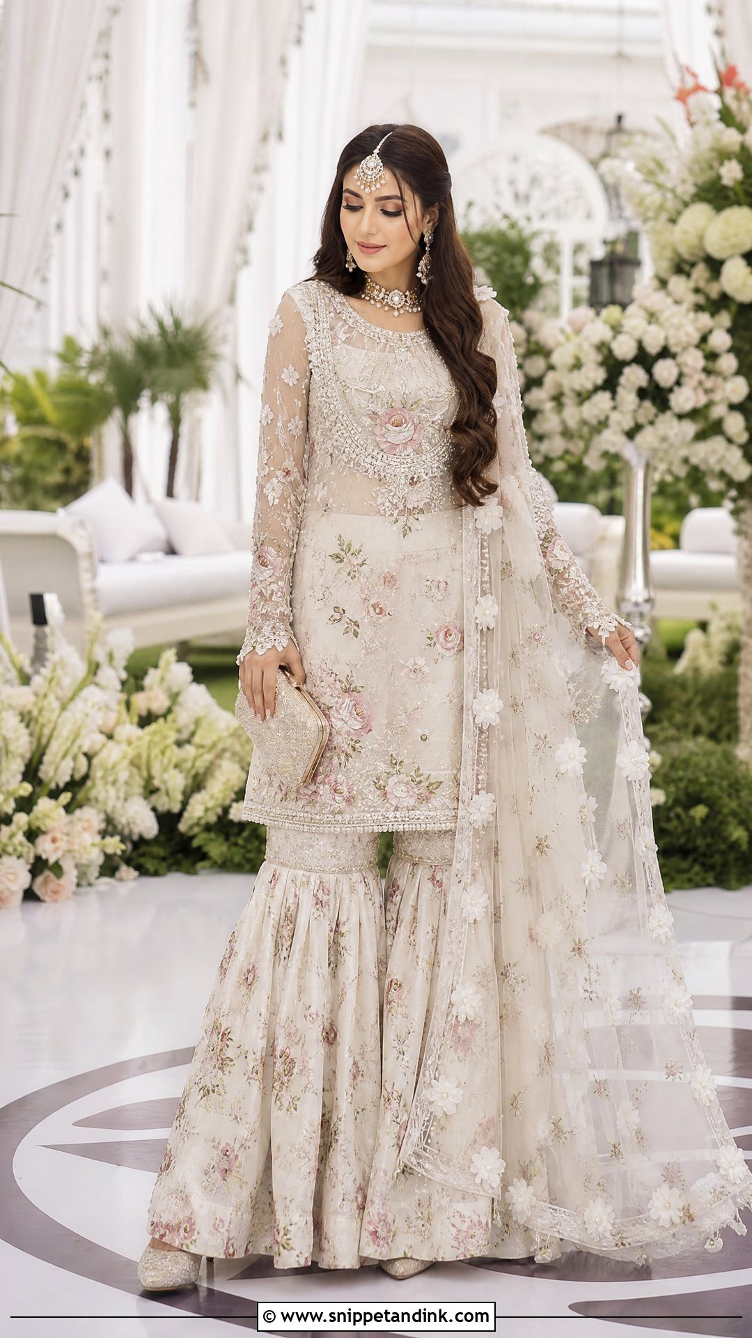 White Floral Garara Bridal Dress - Snippet and Ink - 20 White Garara Dress Pakistani Bridal Ideas