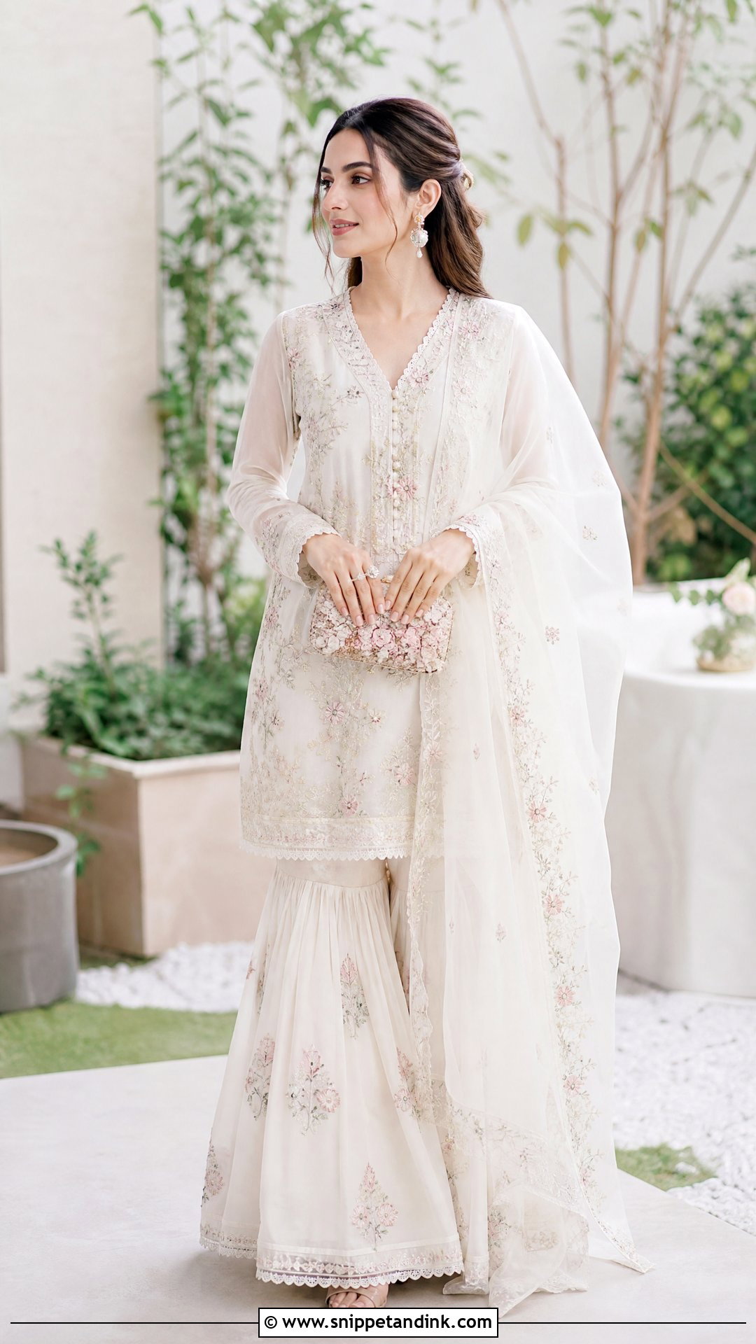White Floral Gharara Pakistani Wedding Outfit - Snippet and Ink - 20 Pakistani Wedding Outfit Ideas