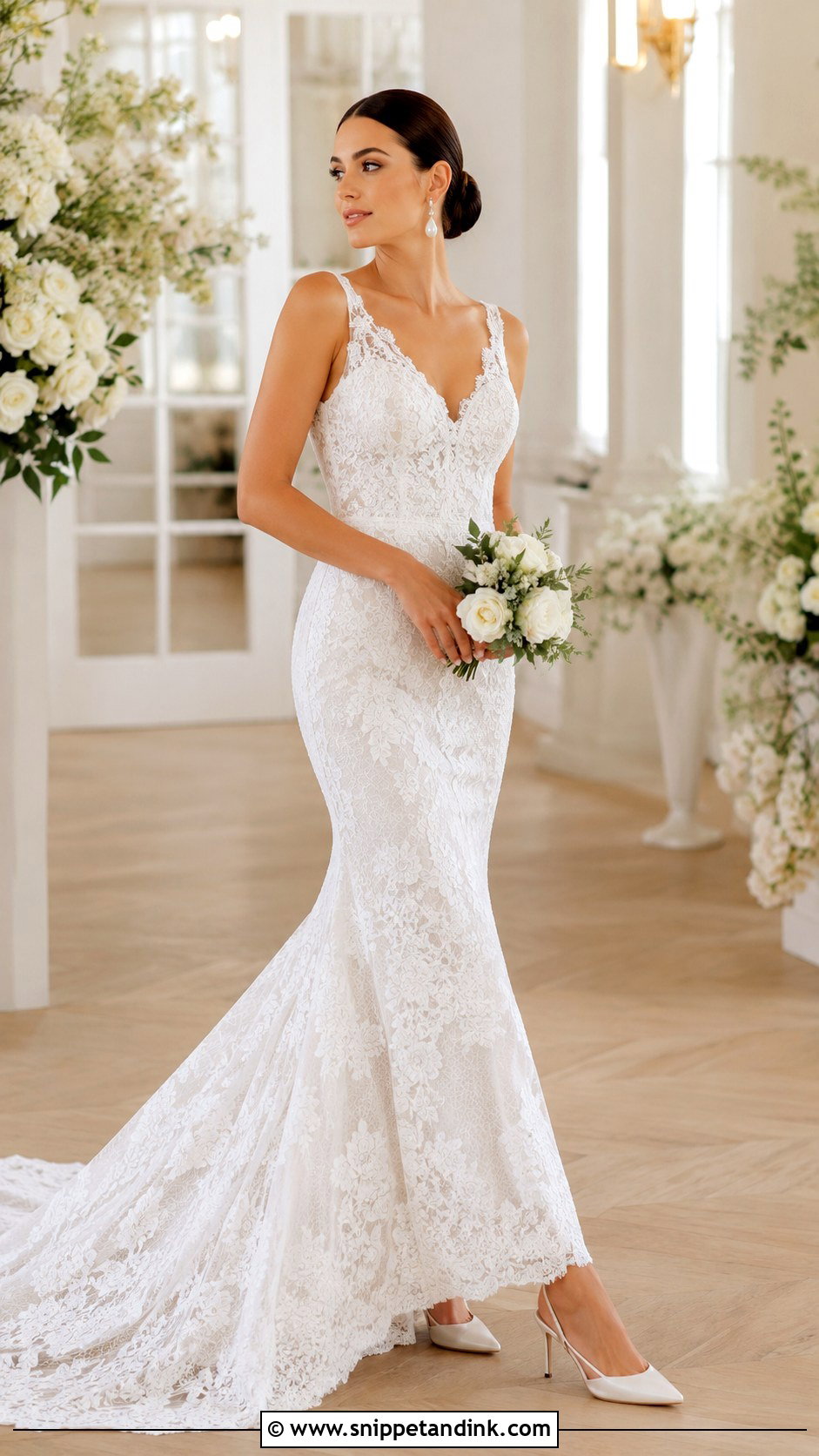 White Floral Lace Mermaid Wedding Dress - Snippet and Ink - 20 Flowered Wedding Dress Ideas