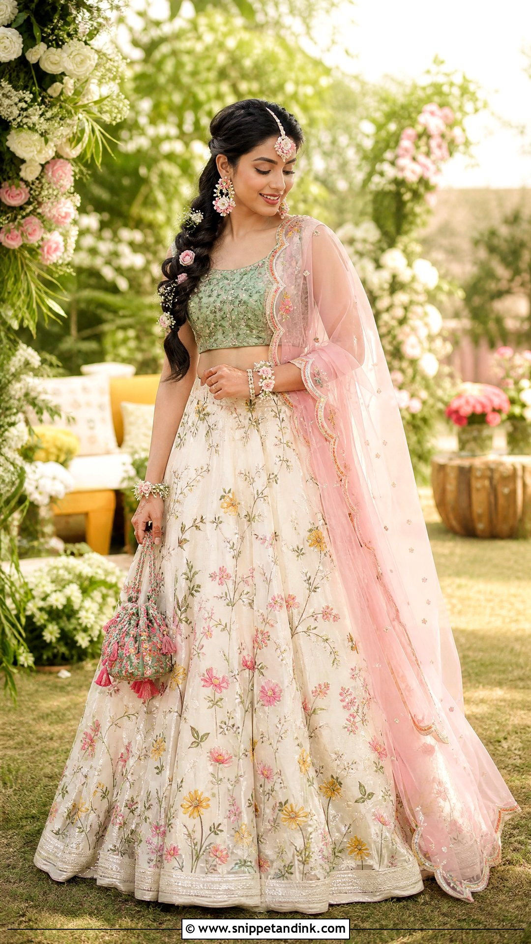 White Floral Lehenga Bridal Mehndi Outfit - Snippet and Ink - 20 Simple Bridal Mehndi Outfit Ideas