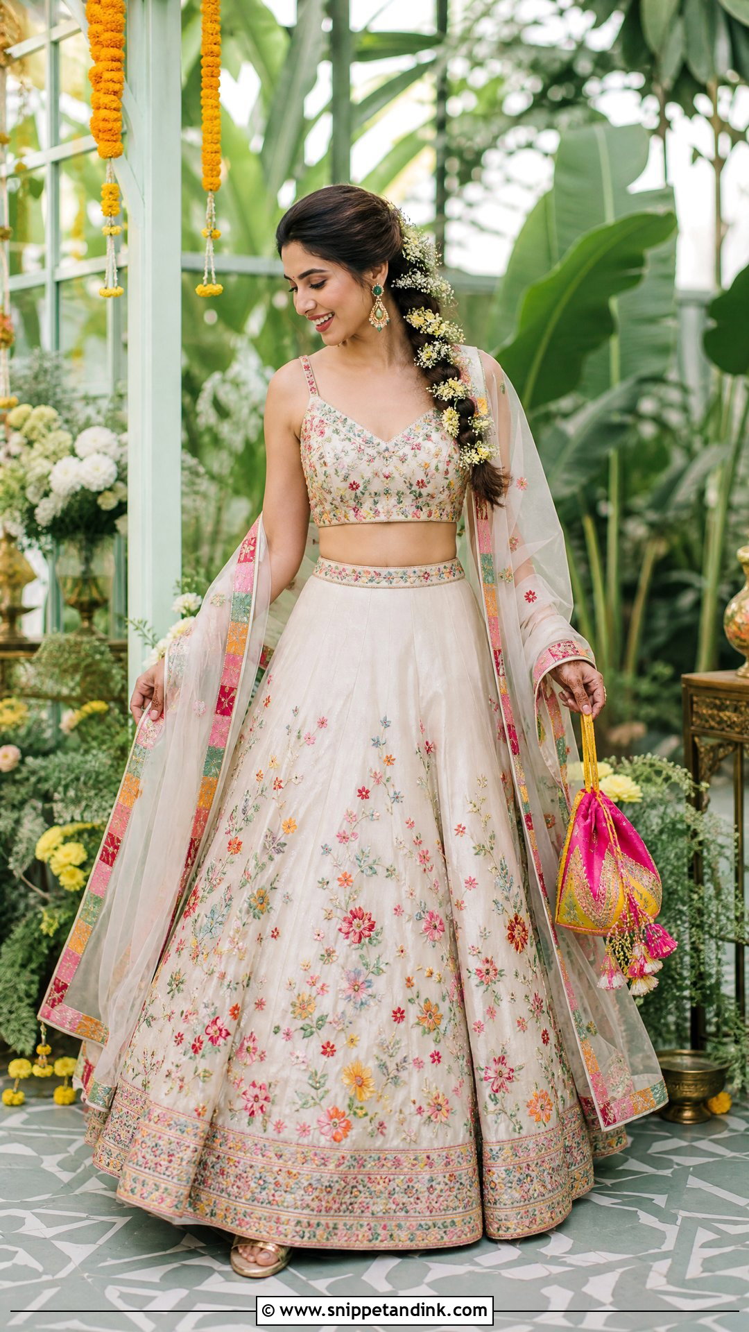 White Floral Lehenga Mehendi Outfit - Snippet and Ink - 25 Mehendi Night Outfit Ideas