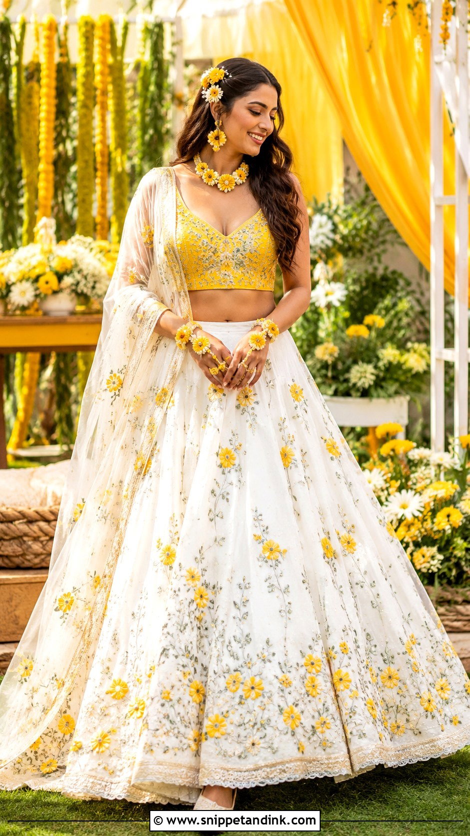 White Floral Lehenga for Haldi Bride - Snippet and Ink - 20 Dress for Haldi Function for Bride Ideas