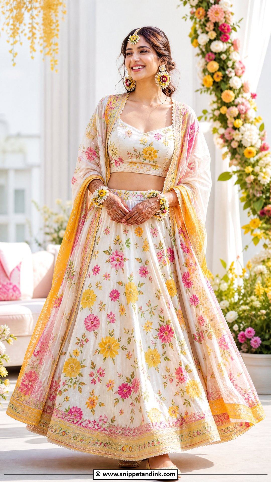 White Floral Mehendi Outfit - Snippet and Ink - 35 Mehendi Outfits for Bride