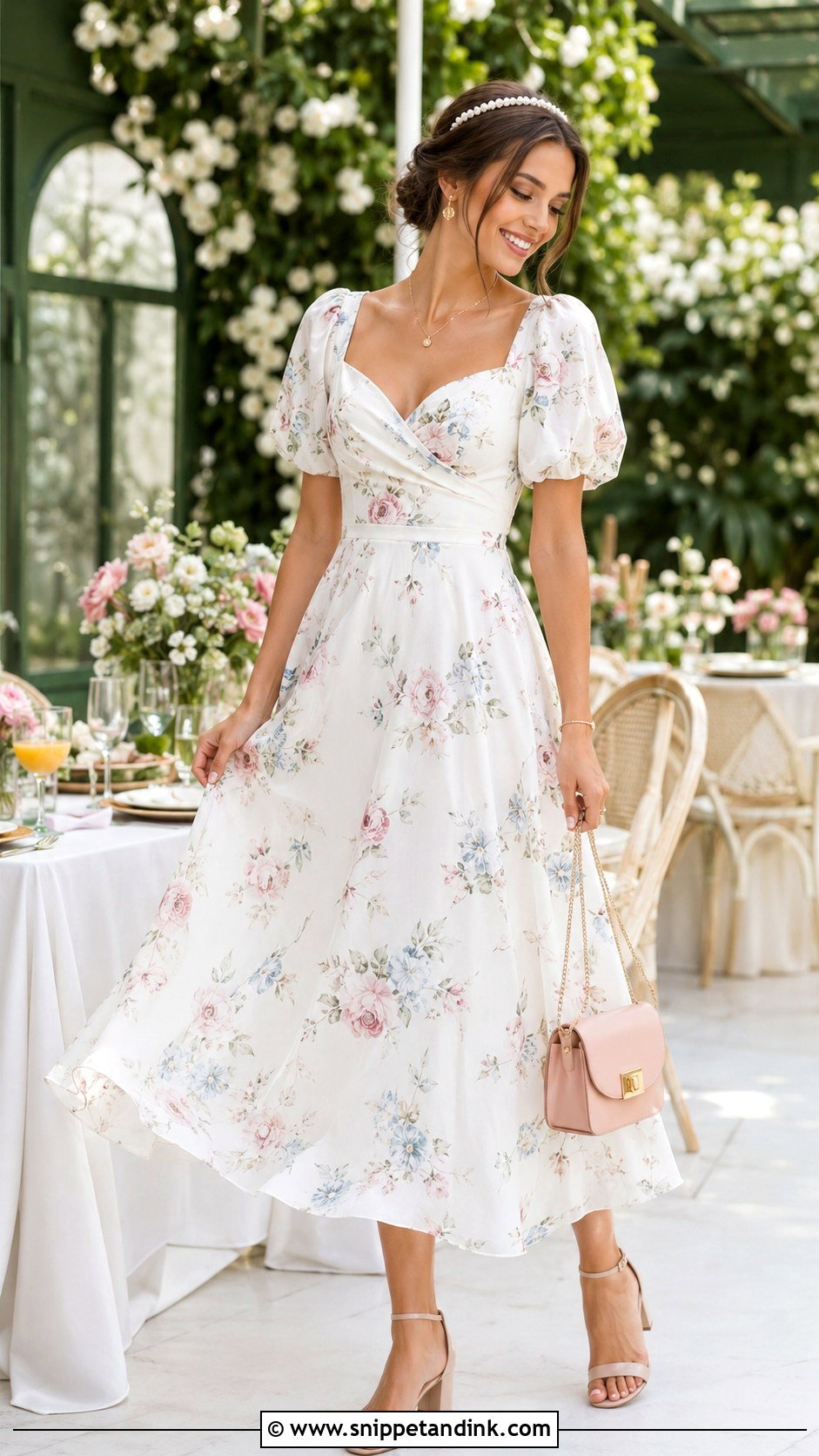 White Floral Midi Bachelorette Party Dress - Snippet and Ink - 20 Bachelorette Party Dress for Bride Ideas