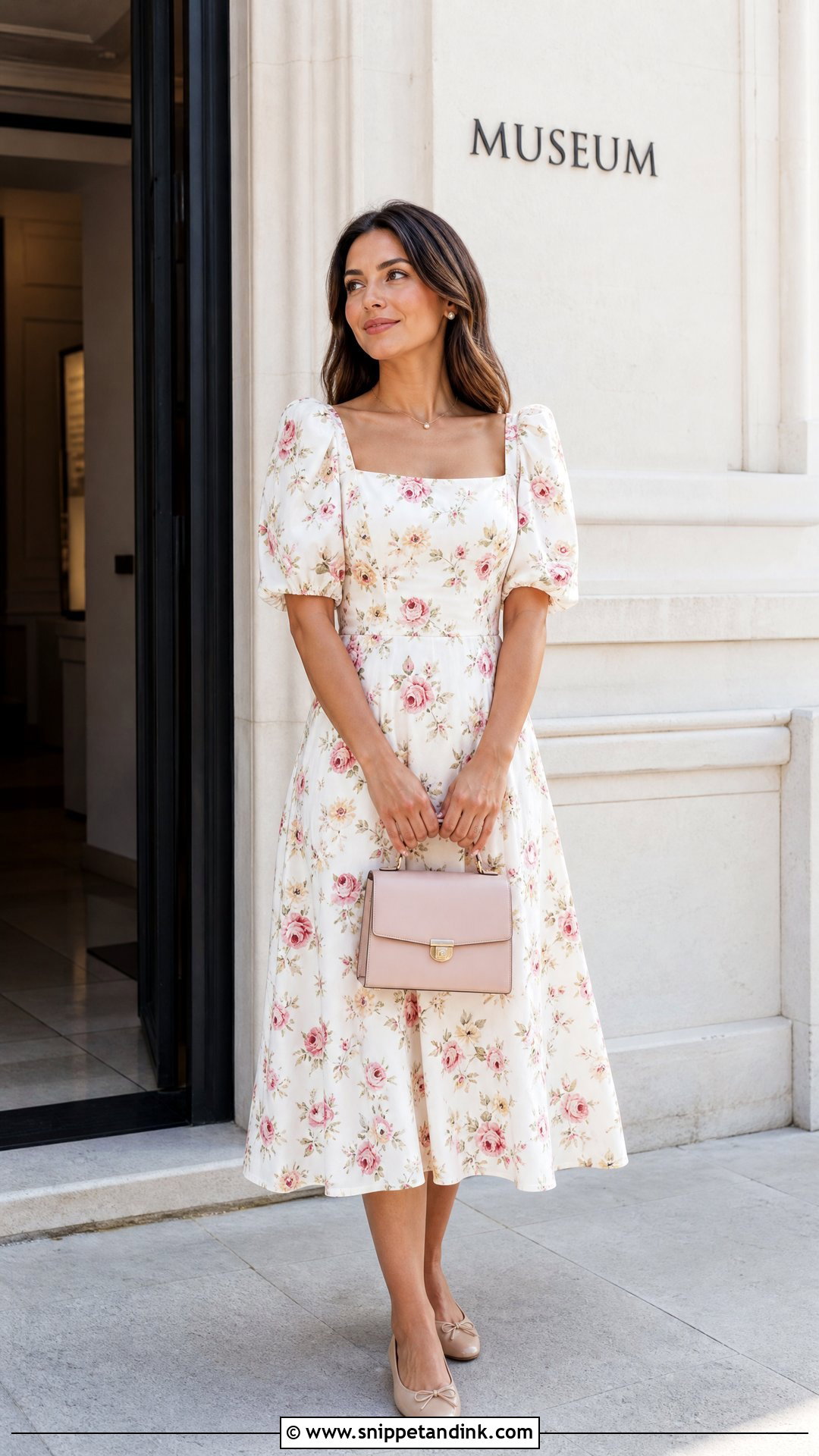 White Floral Puff Sleeve Dress With Ballet Flats - Snippet and Ink - 20 White Dress Flowers
