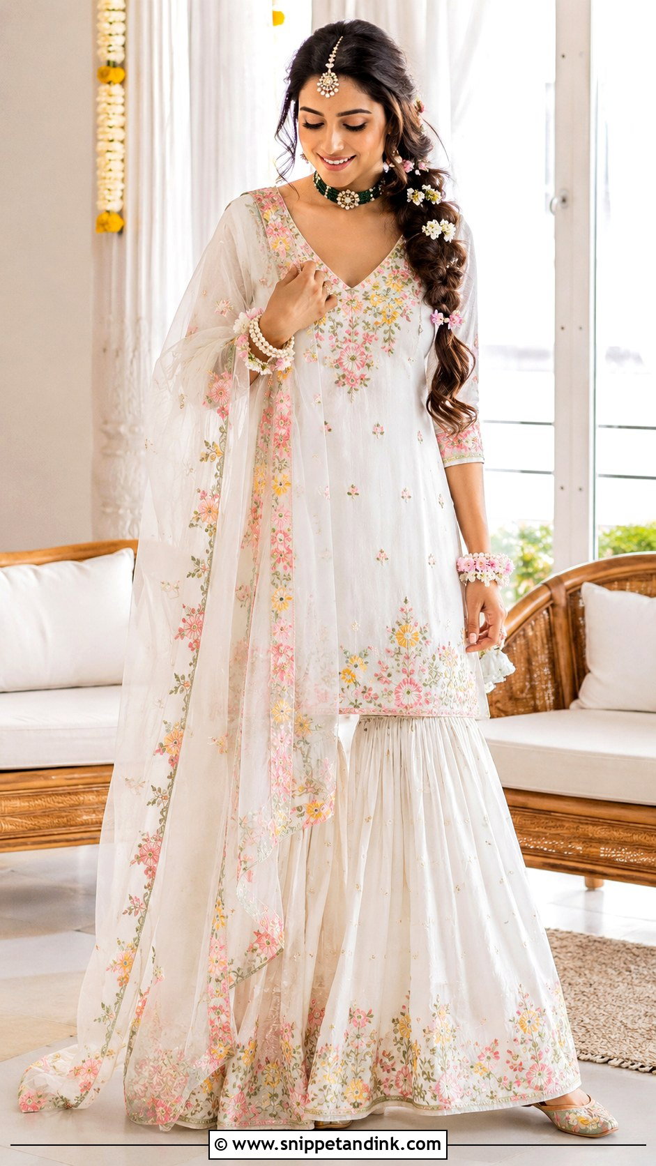 White Floral Sharara Grahshanti Outfit - Snippet and Ink - 20 Grahshanti Outfit for Bridal Ideas