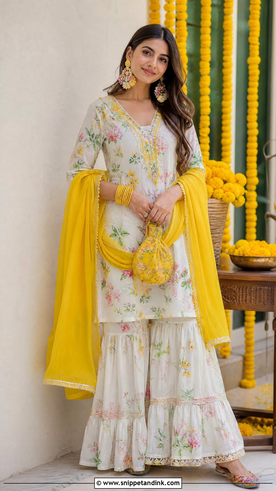 White Floral Sharara for Haldi - Snippet and Ink - 20 Sharara for Haldi Ideas