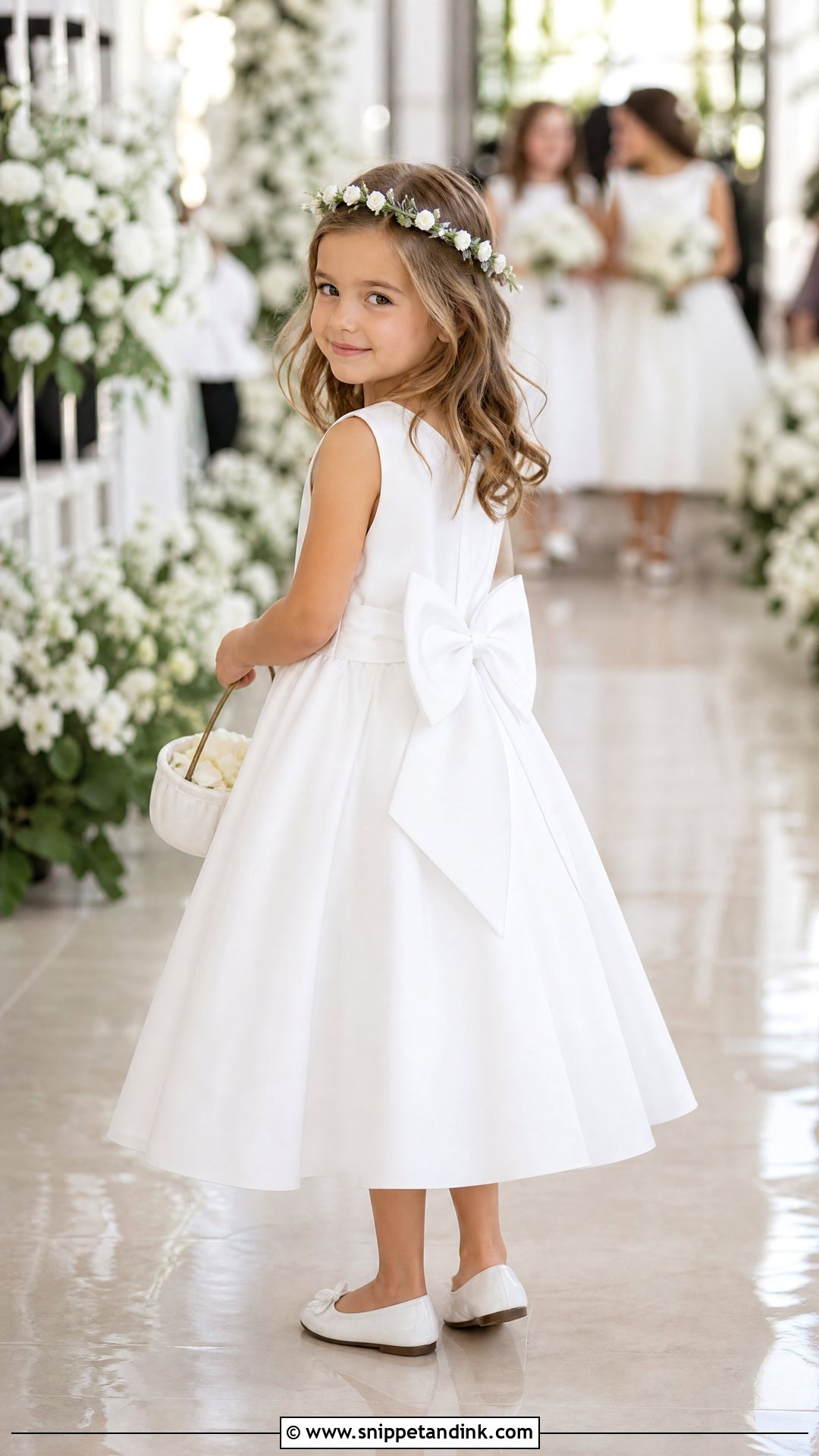 White Flower Girl Dress With Bow - Snippet and Ink - 25 Flowergirls Wedding Dresses