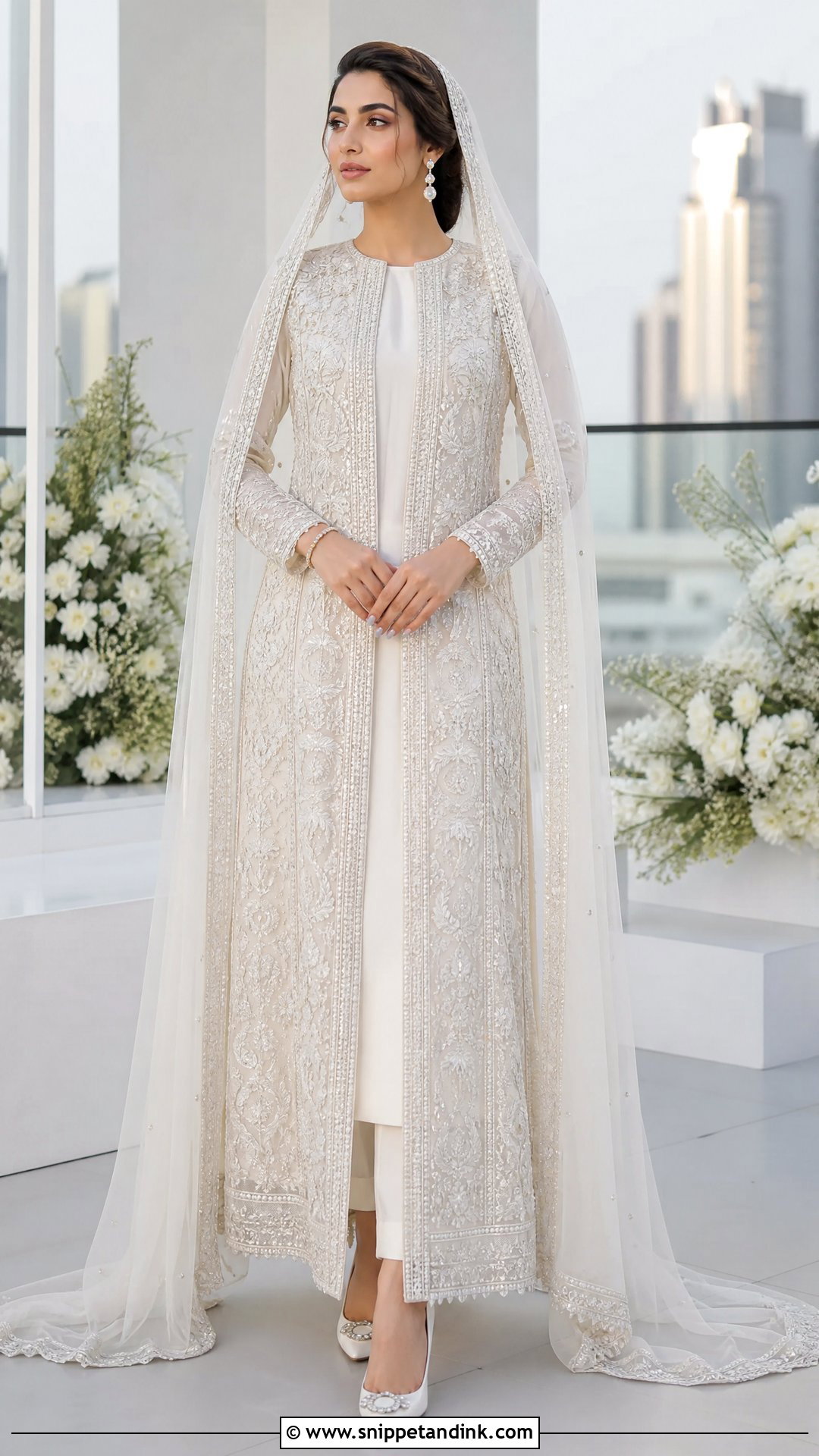 White Front Open Gown Nikah Dress - Snippet and Ink - 20 Pakistani Nikah Dress Ideas