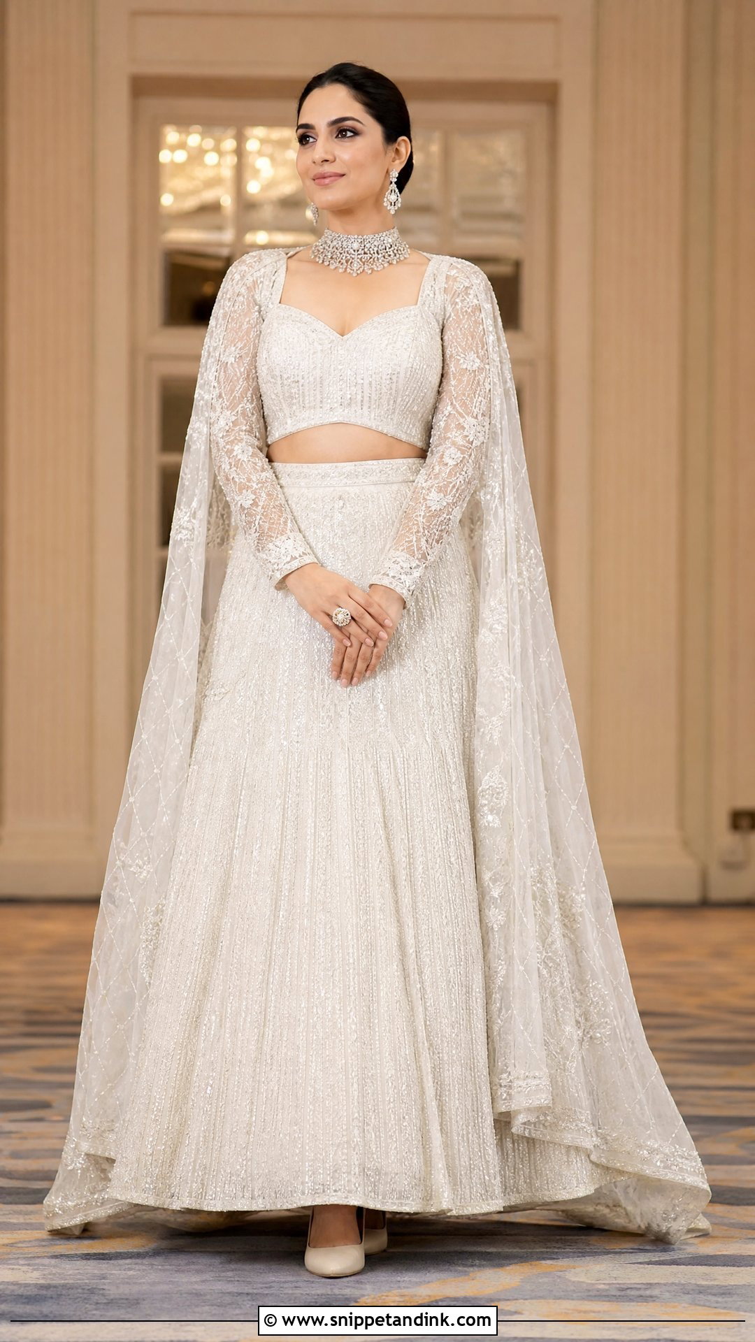 White Full Sleeve Bridal Lehenga With Cape - Snippet and Ink - 20 White Lehanga Design Bride Ideas