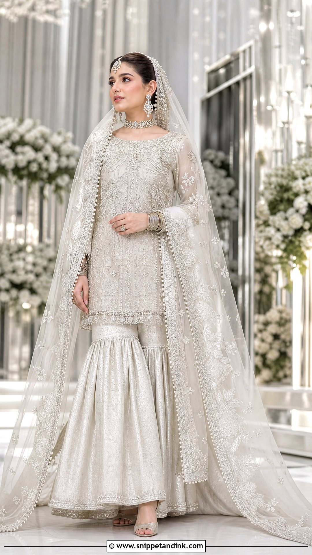White Garara With Bridal Cape - Snippet and Ink - 20 White Garara Dress Pakistani Bridal Ideas