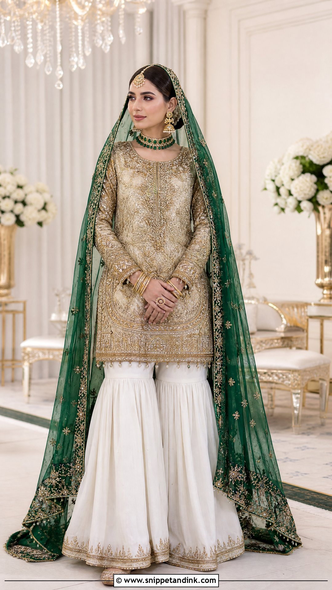 White Garara With Green Dupatta - Snippet and Ink - 20 White Garara Dress Pakistani Bridal Ideas