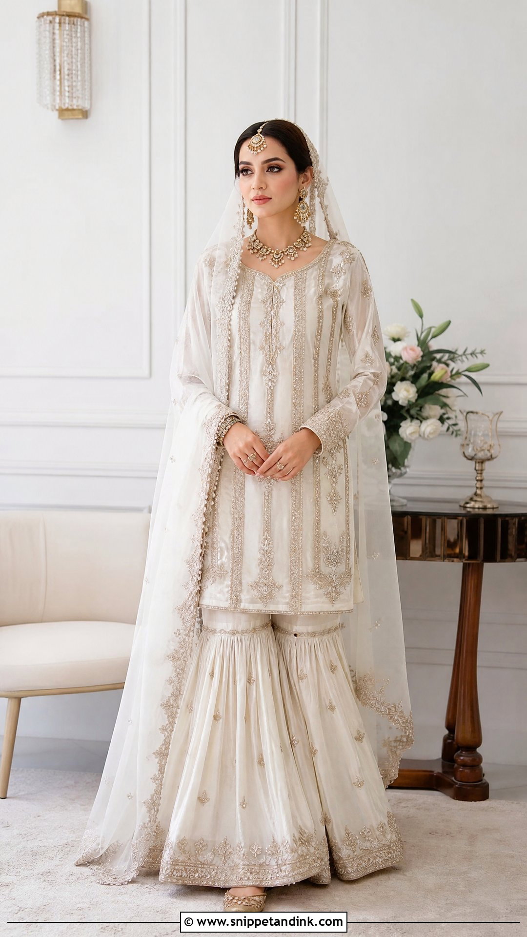 White Garara With Long Embroidered Shirt - Snippet and Ink - 20 White Garara Dress Pakistani Bridal Ideas