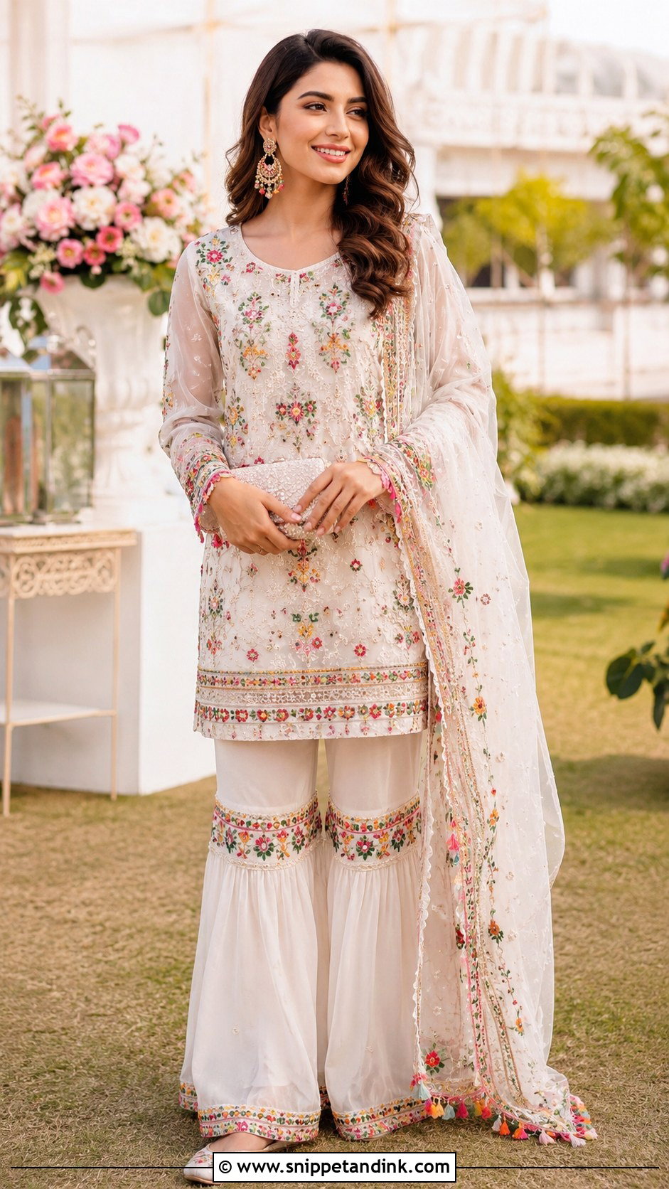 White Garara With Multicolor Embroidery - Snippet and Ink - 20 Garara Designs for Wedding