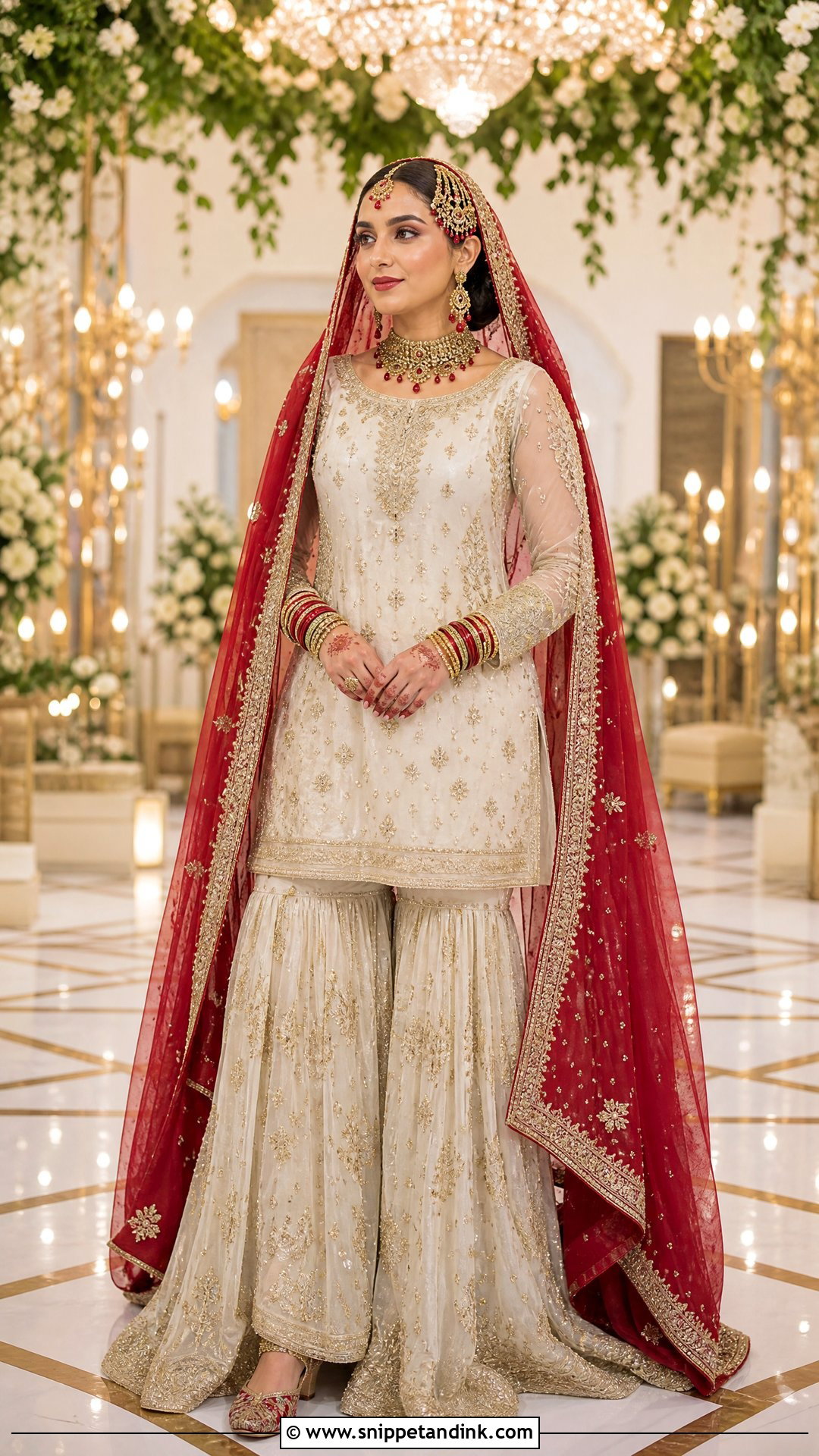 White Garara With Red Bridal Dupatta - Snippet and Ink - 20 White Garara Dress Pakistani Bridal Ideas
