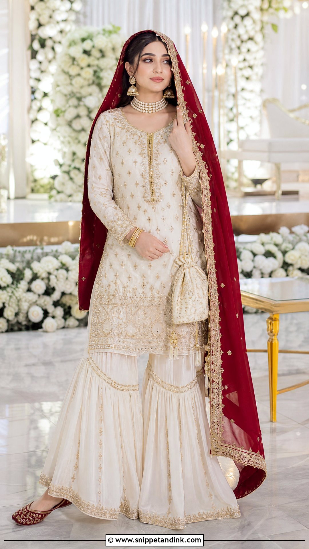 White Gharara Nikkah Dress With Red Dupatta - Snippet and Ink - 20 White Nikkah Dress with Red Dupatta Ideas