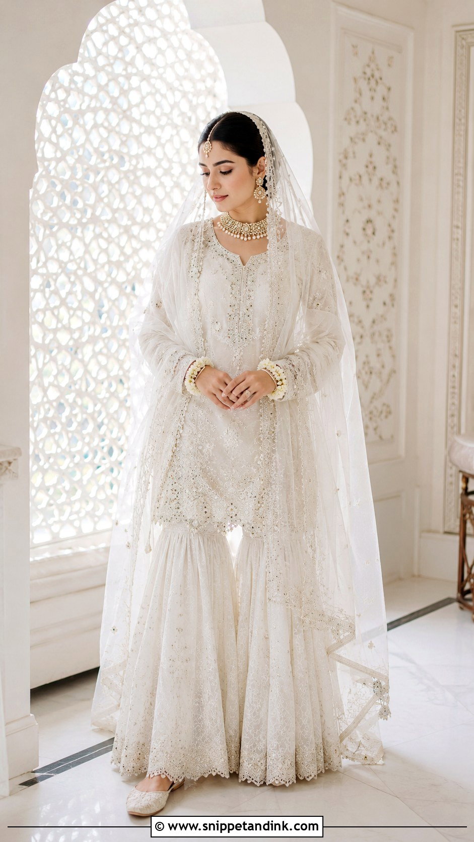 White Gharara Nikkah Outfit - Snippet and Ink - 25 White Nikkah Outfit Ideas