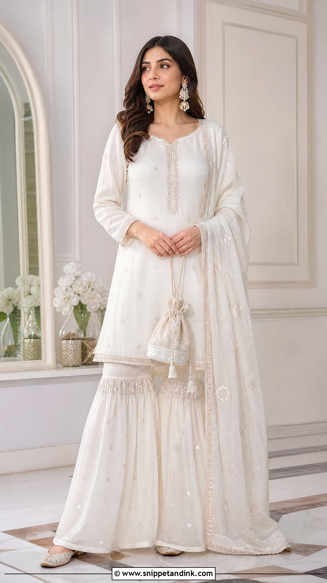 White Gharara Suit With Embroidered Dupatta - Snippet and Ink - 20 Simple White Indian Dress Ideas