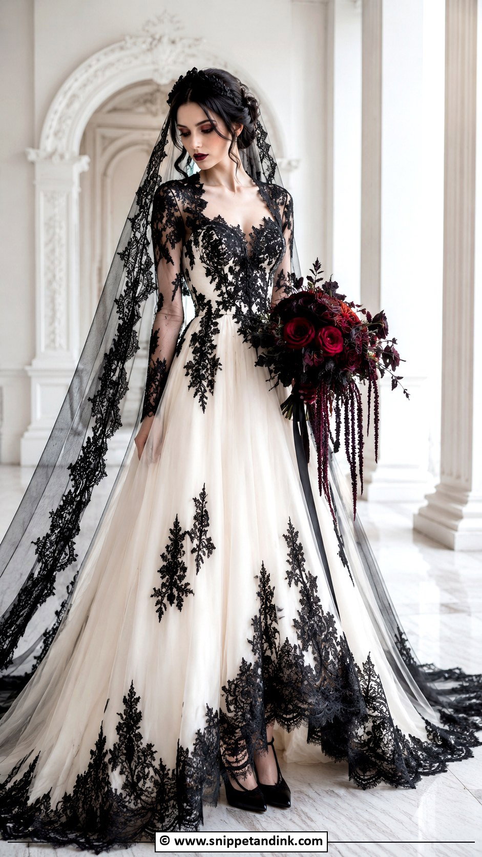 White Goth Wedding Dress With Black Lace - Snippet and Ink - 30 Goth Wedding Dress Ideas