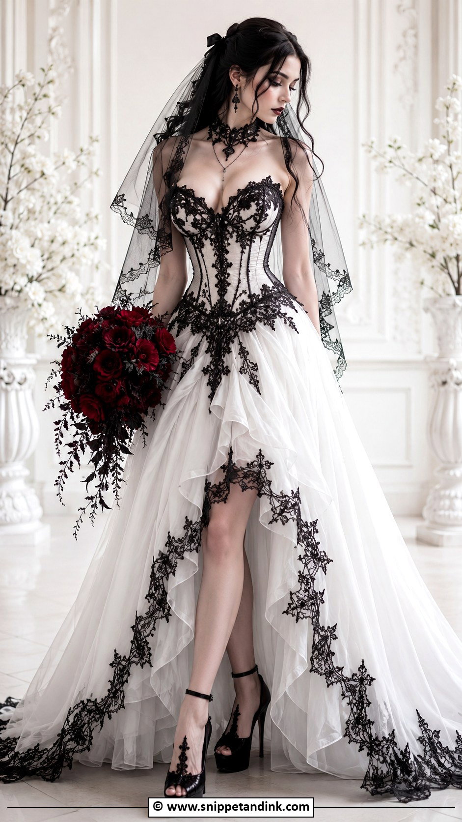 White Goth Wedding Dress With Black Lace - Snippet and Ink - 25 Goth Wedding Dresses