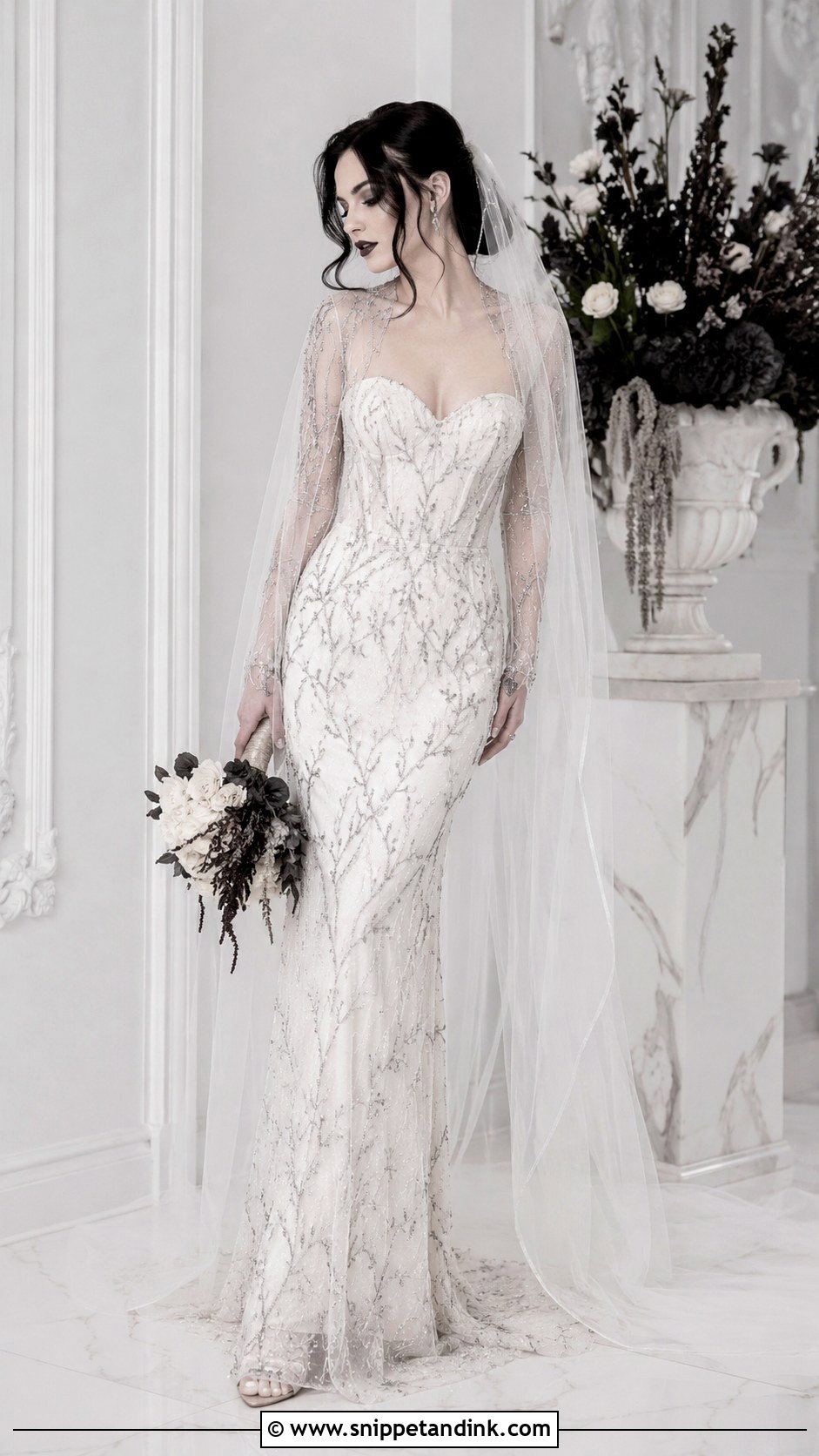 White Gothic Beaded Wedding Dress - Snippet and Ink - 25 Gothic White Wedding Dress Ideas