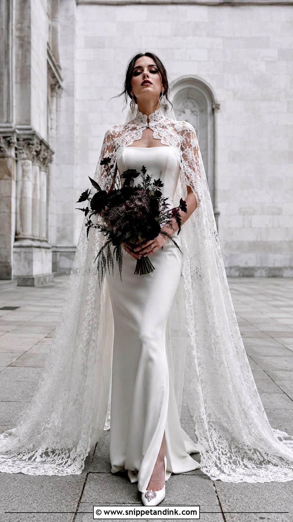 White Gothic Cape Wedding Dress - Snippet and Ink - 25 Gothic White Wedding Dress Ideas