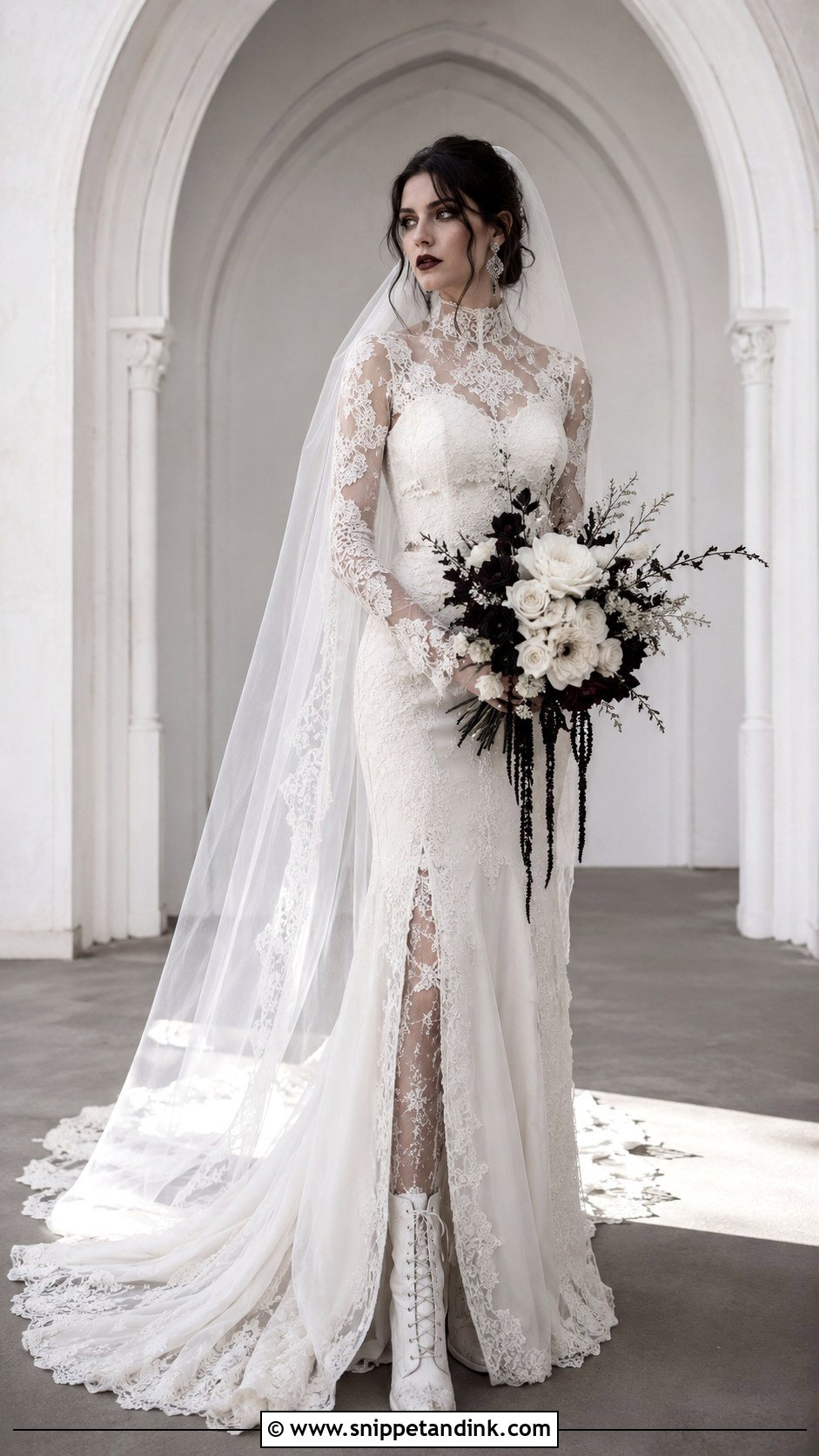 White Gothic Long Sleeve Wedding Dress - Snippet and Ink - 25 Gothic White Wedding Dress Ideas