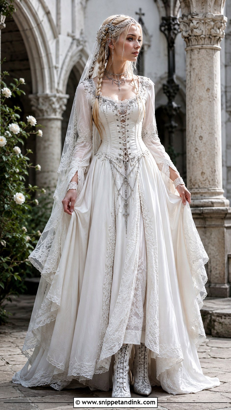 White Gothic Medieval Wedding Dress - Snippet and Ink - 25 Gothic White Wedding Dress Ideas