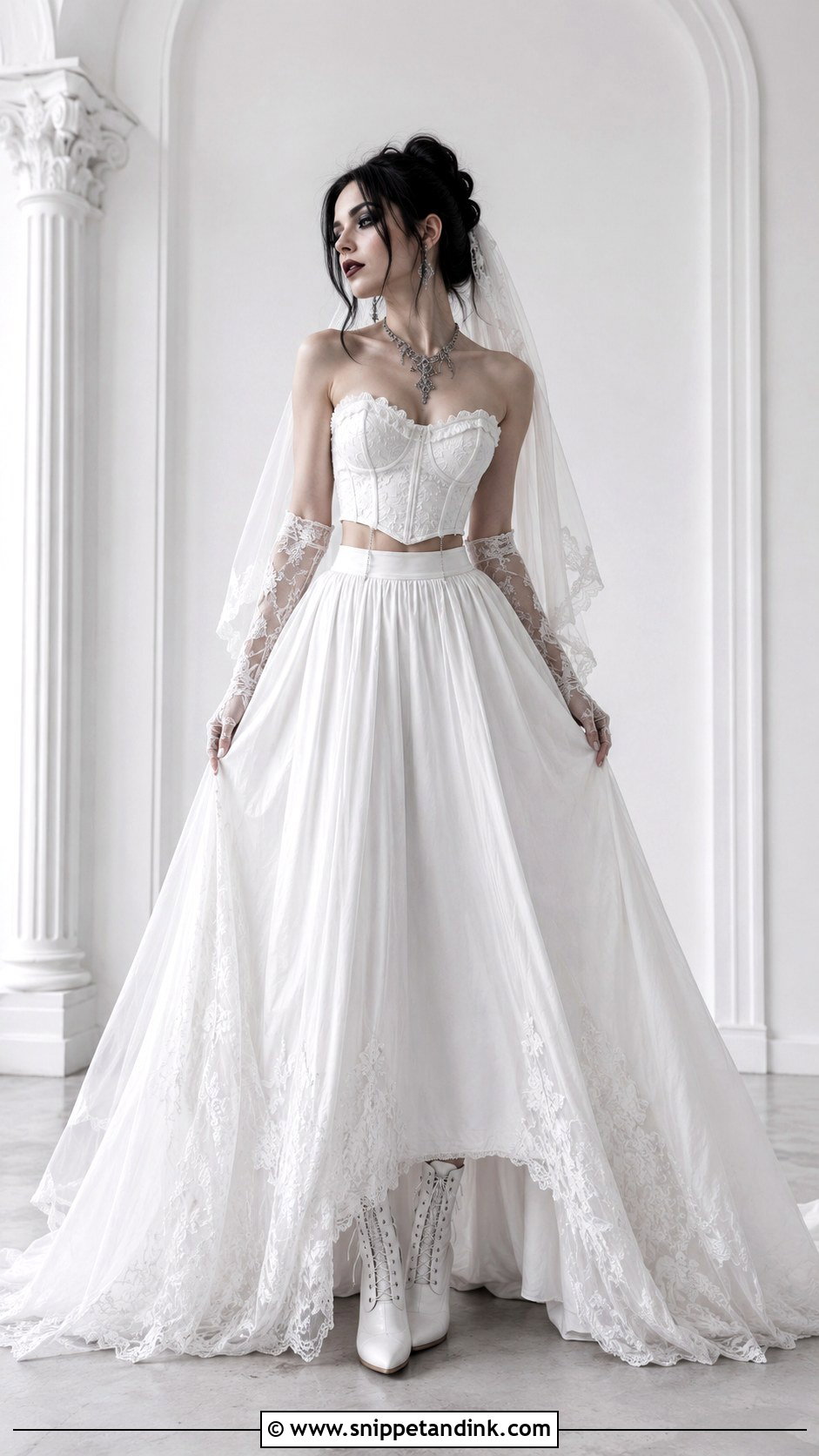 White Gothic Two Piece Wedding Dress - Snippet and Ink - 25 Gothic White Wedding Dress Ideas