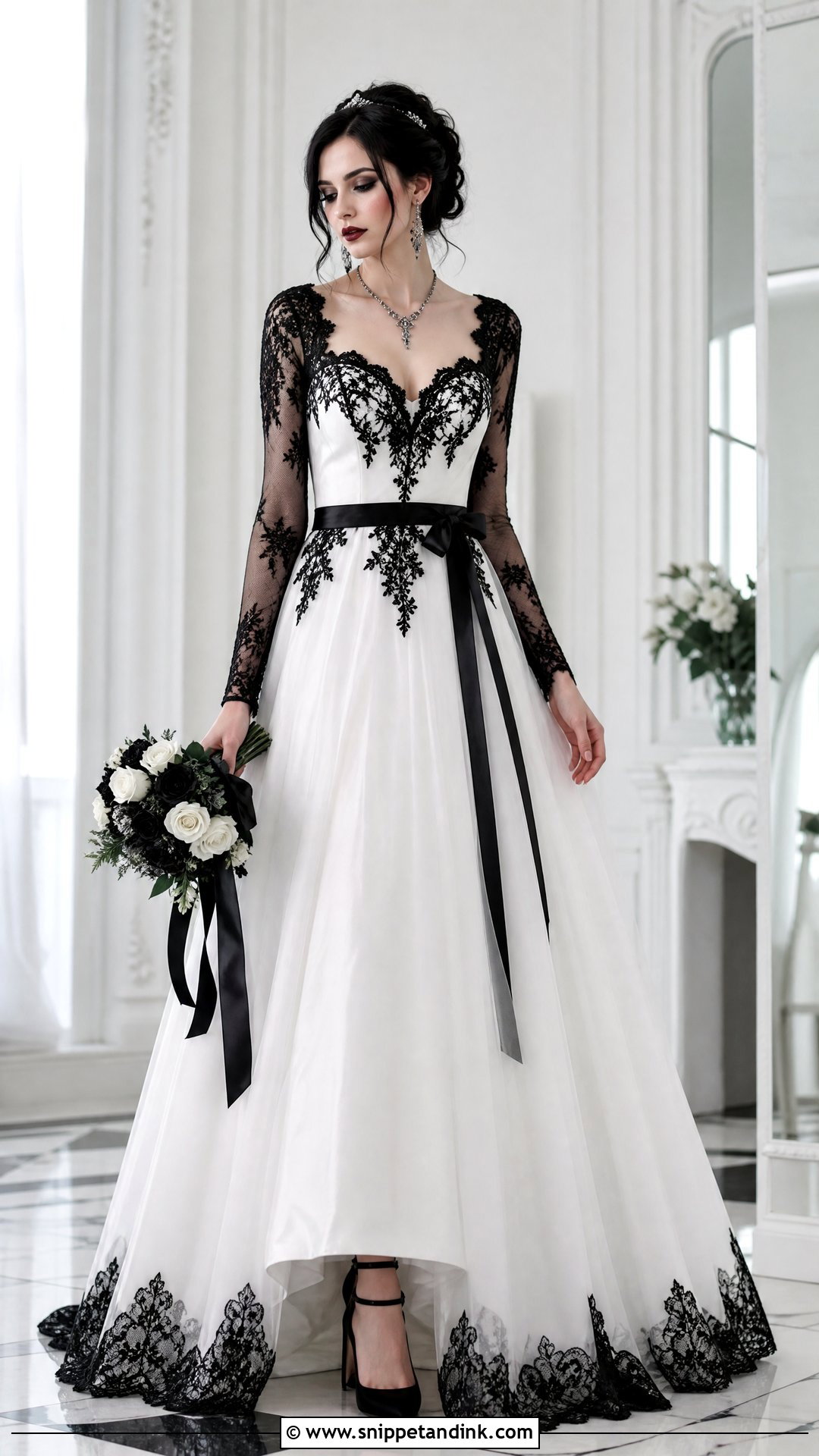 White Gothic Wedding Dress With Black Lace - Snippet and Ink - 25 White Goth Wedding Dress Ideas