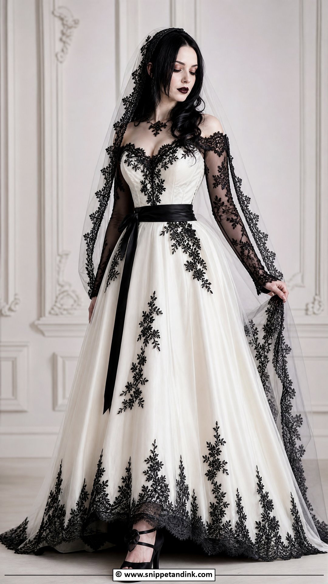 White Gothic Wedding Dress With Black Lace - Snippet and Ink - 35 Gothic Wedding Dress Ideas