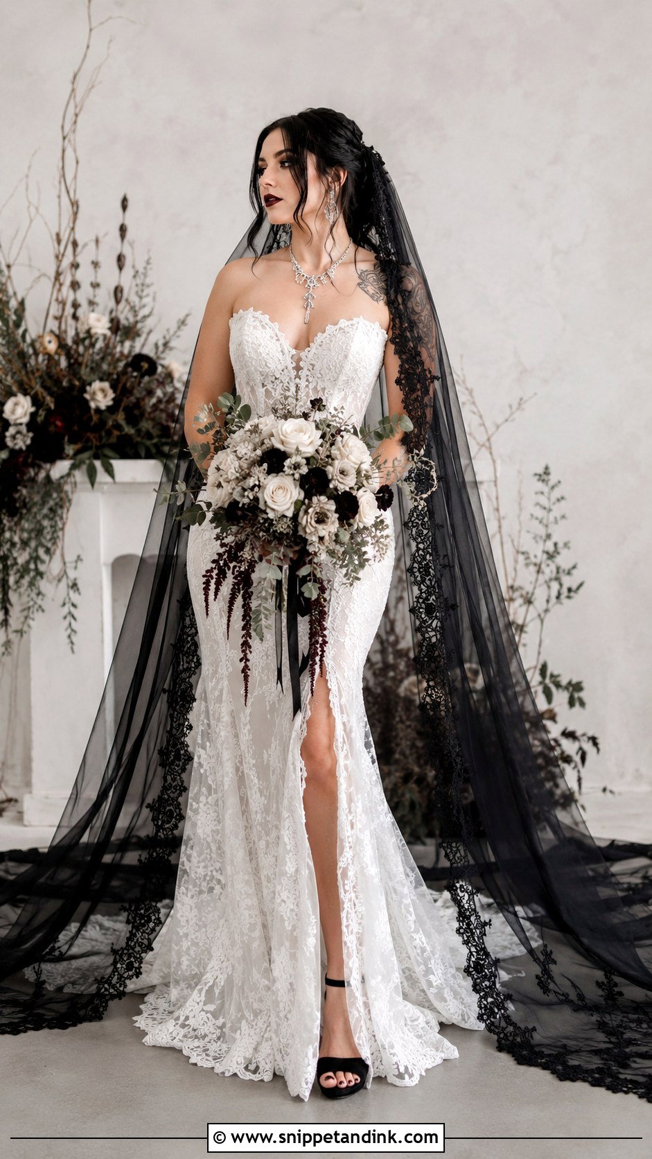 White Gothic Wedding Dress With Black Veil - Snippet and Ink - 25 Gothic White Wedding Dress Ideas