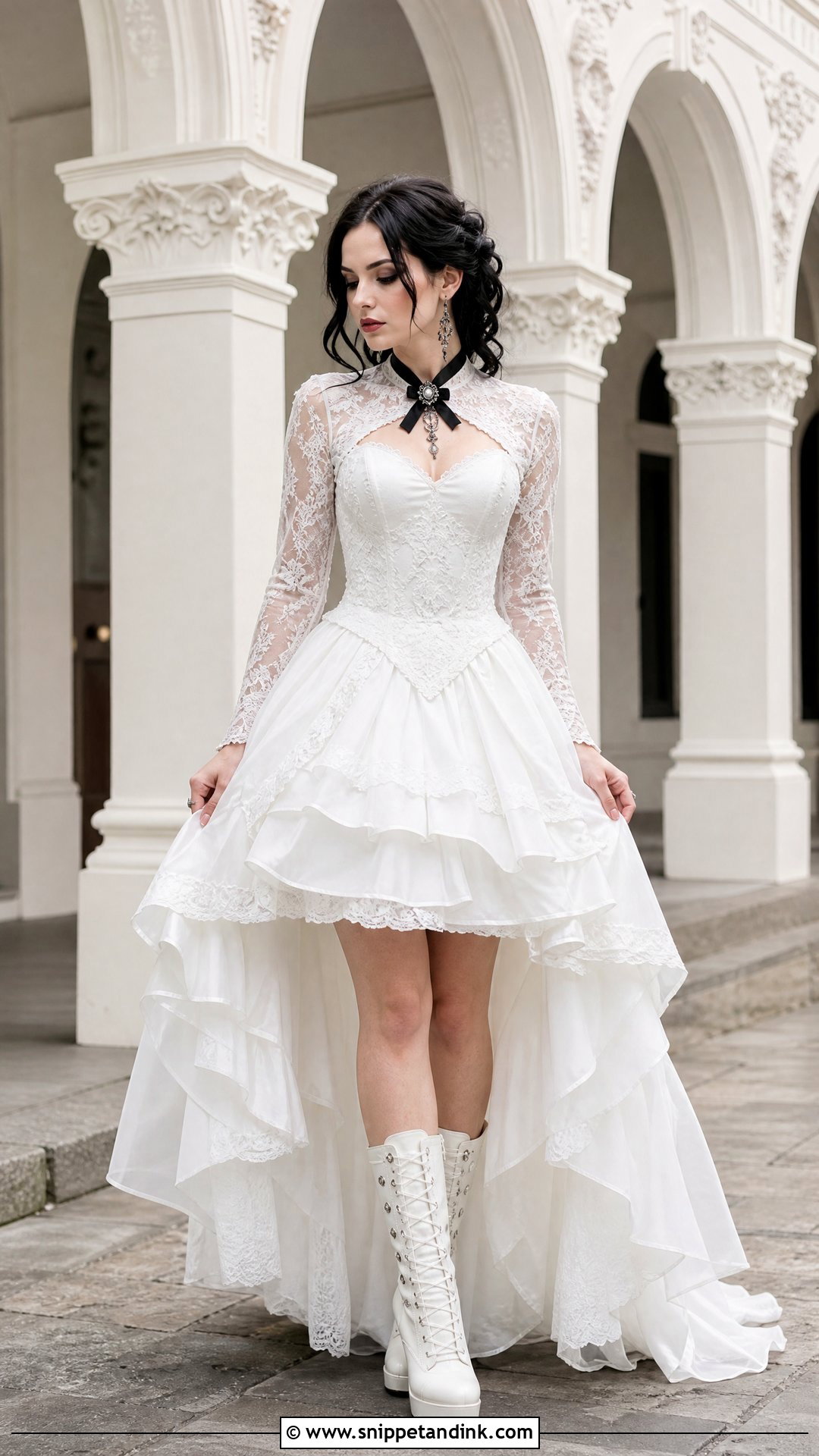 White Gothic Wedding Dress With Boots - Snippet and Ink - 25 White Goth Wedding Dress Ideas
