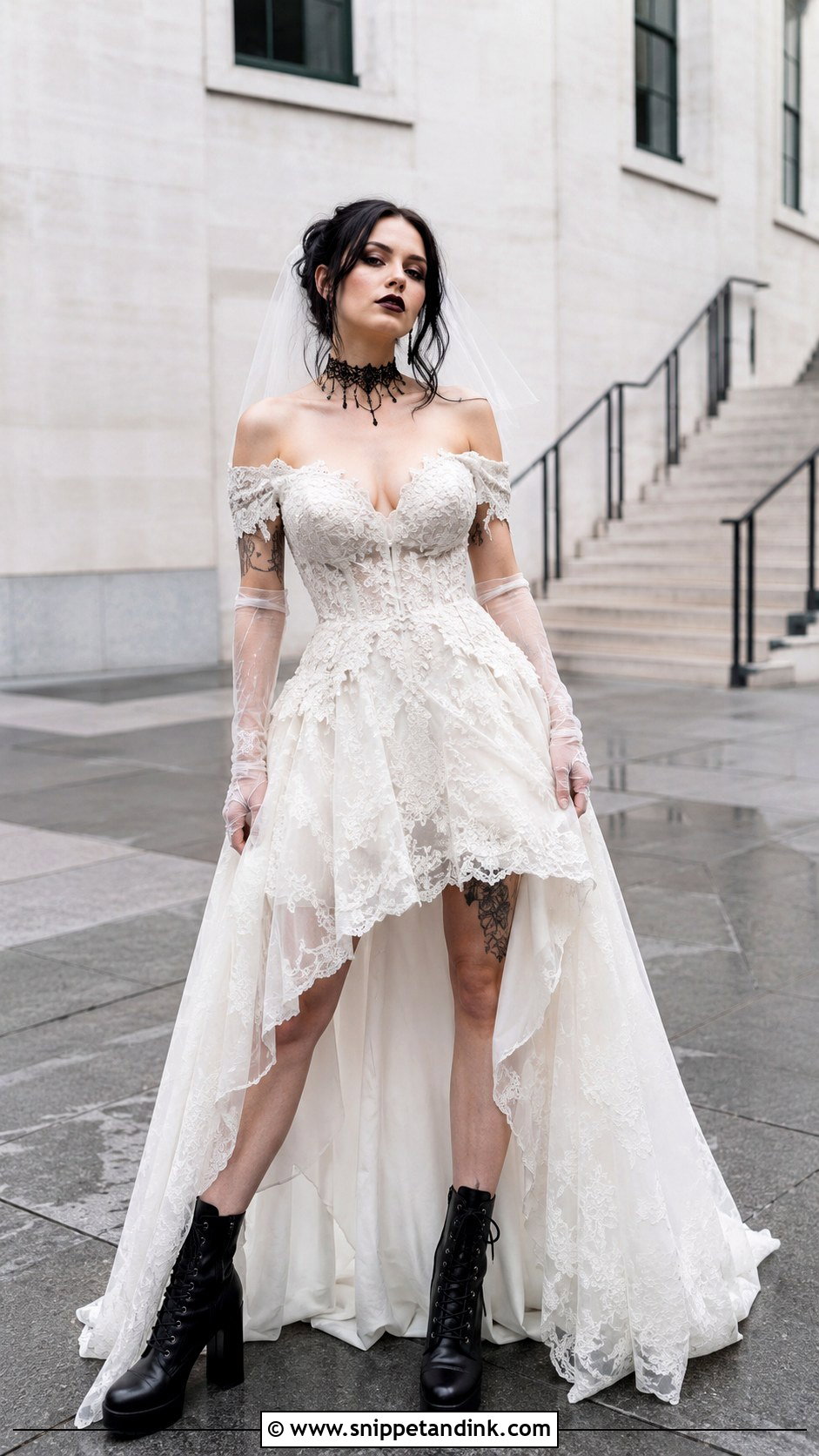 White Gothic Wedding Dress With Boots - Snippet and Ink - 25 Gothic White Wedding Dress Ideas