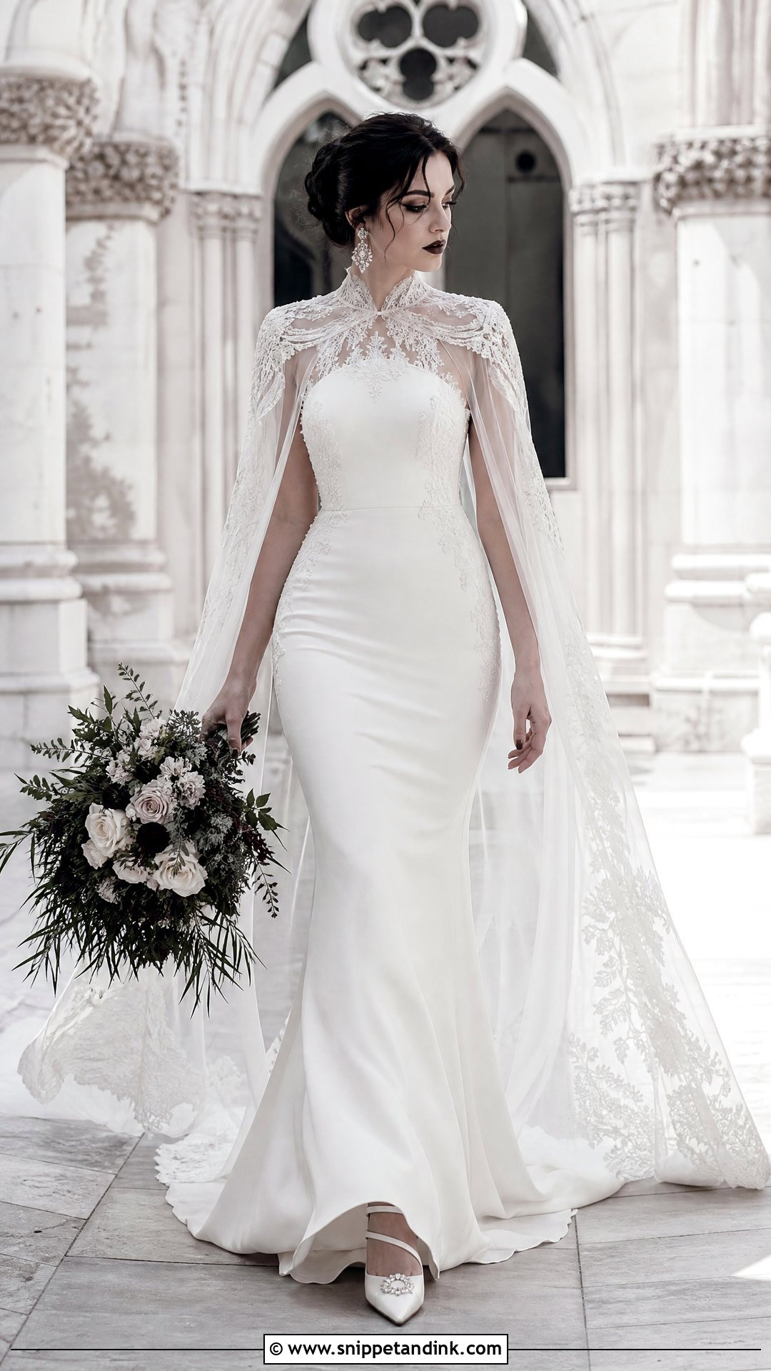 White Gothic Wedding Dress With Cape - Snippet and Ink - 25 White Goth Wedding Dress Ideas