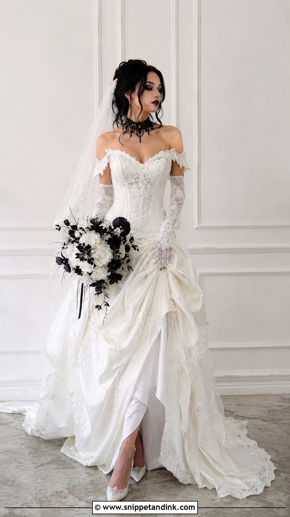 White Gothic Wedding Dress With Gloves - Snippet and Ink - 25 Gothic White Wedding Dress Ideas