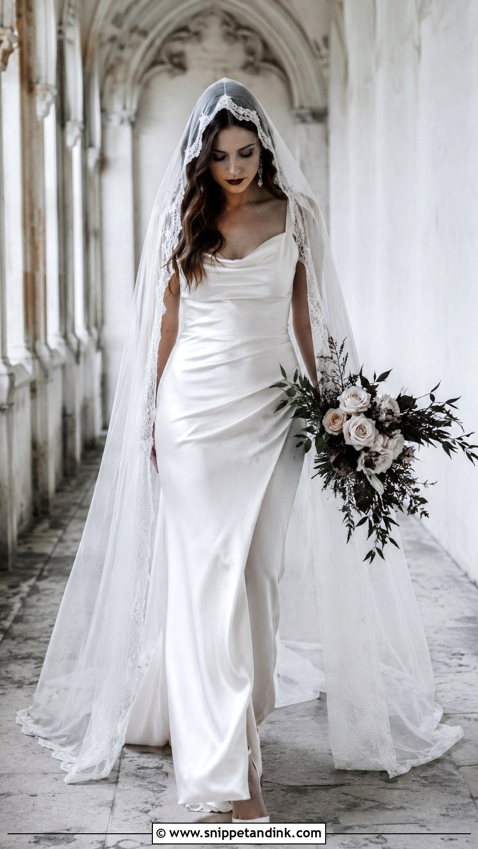 White Gothic Wedding Dress With Hooded Veil - Snippet and Ink - 25 Gothic White Wedding Dress Ideas