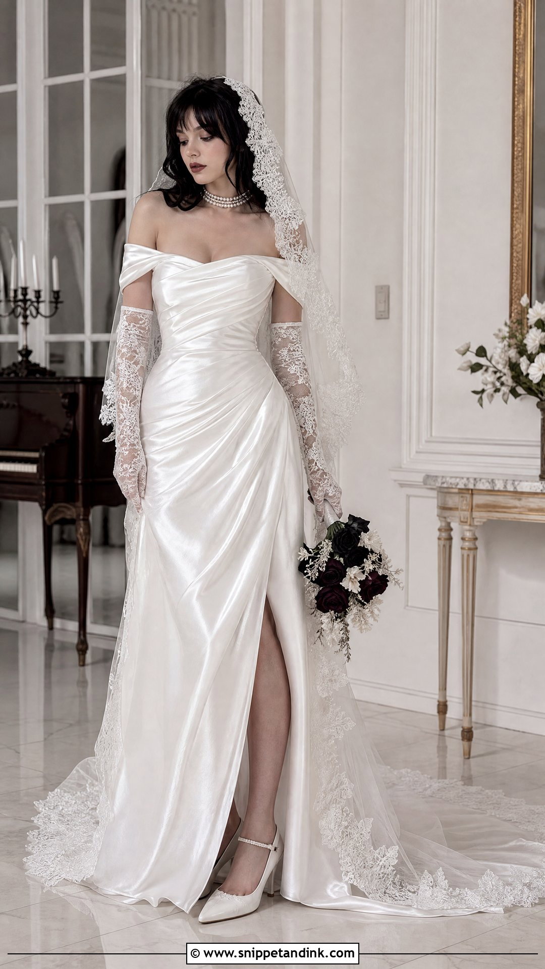 White Gothic Wedding Dress With Lace Gloves - Snippet and Ink - 25 White Goth Wedding Dress Ideas