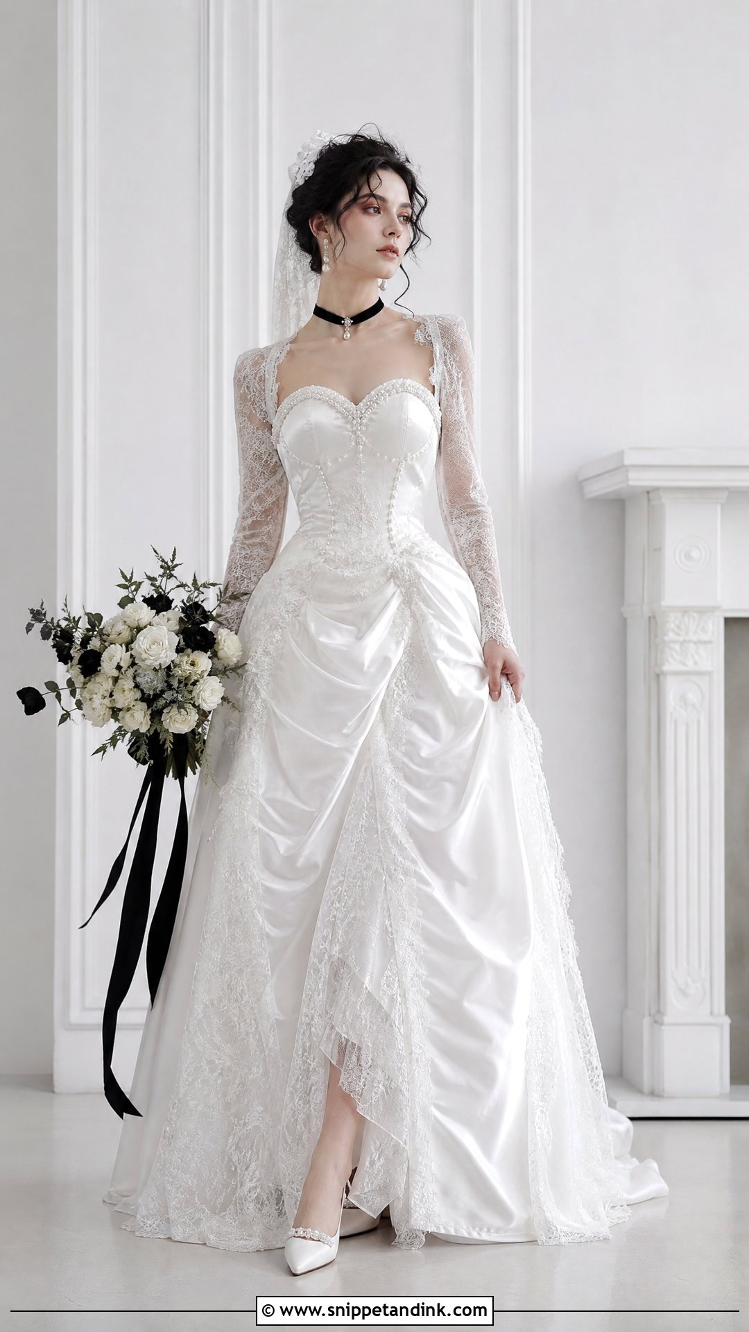 White Gothic Wedding Dress With Pearl Details - Snippet and Ink - 25 White Goth Wedding Dress Ideas