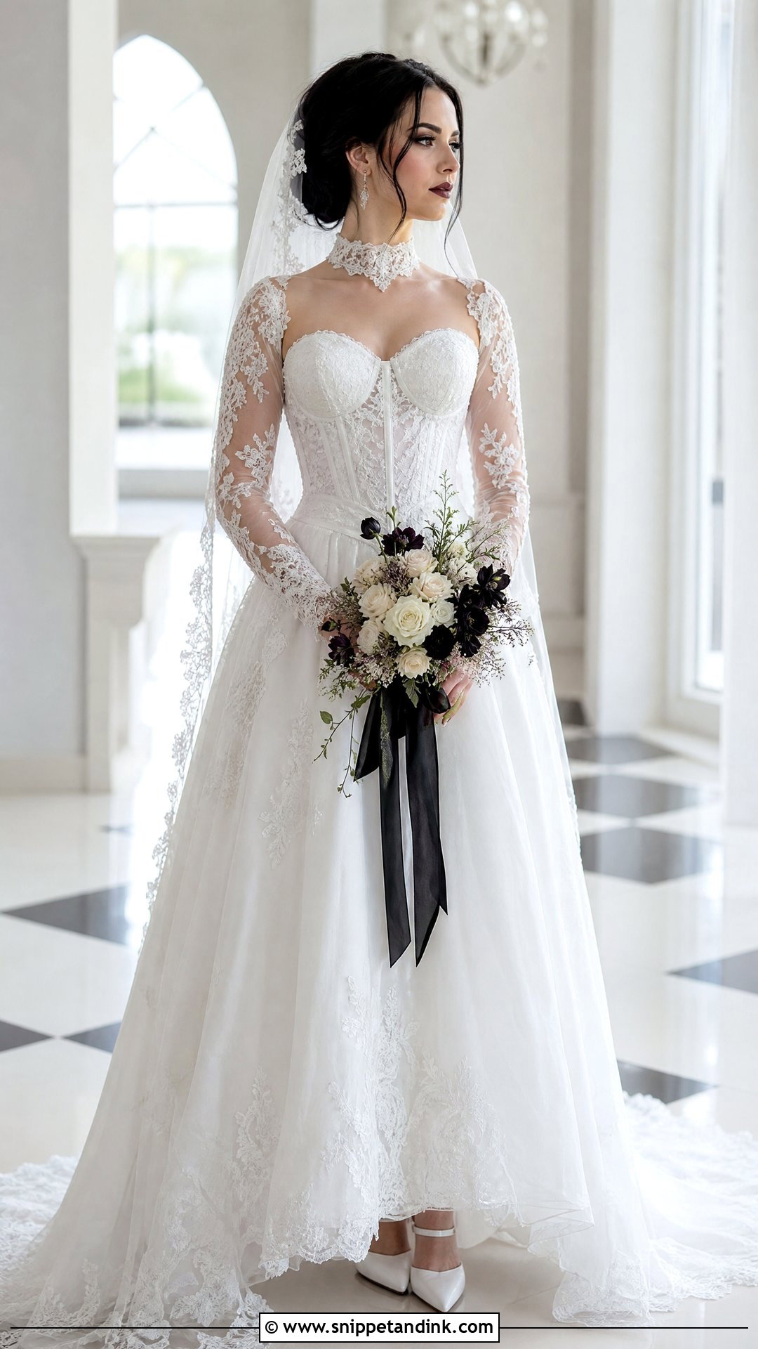 White Gothic Wedding Dress With Sheer Sleeves - Snippet and Ink - 25 White Goth Wedding Dress Ideas