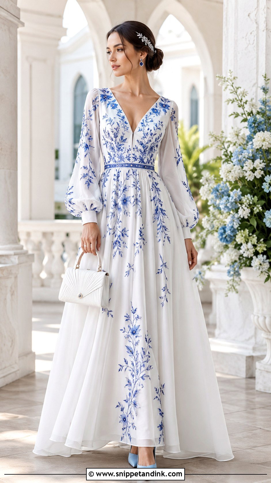 White Gown With Blue Embroidery - Snippet and Ink - 20 Blue and White Gown Ideas