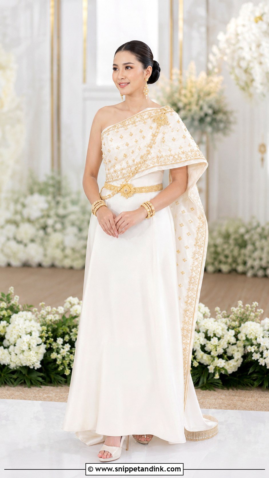 White Gown With Cambodian Sbai - Snippet and Ink - 20 Cambodian Wedding Dress Ideas