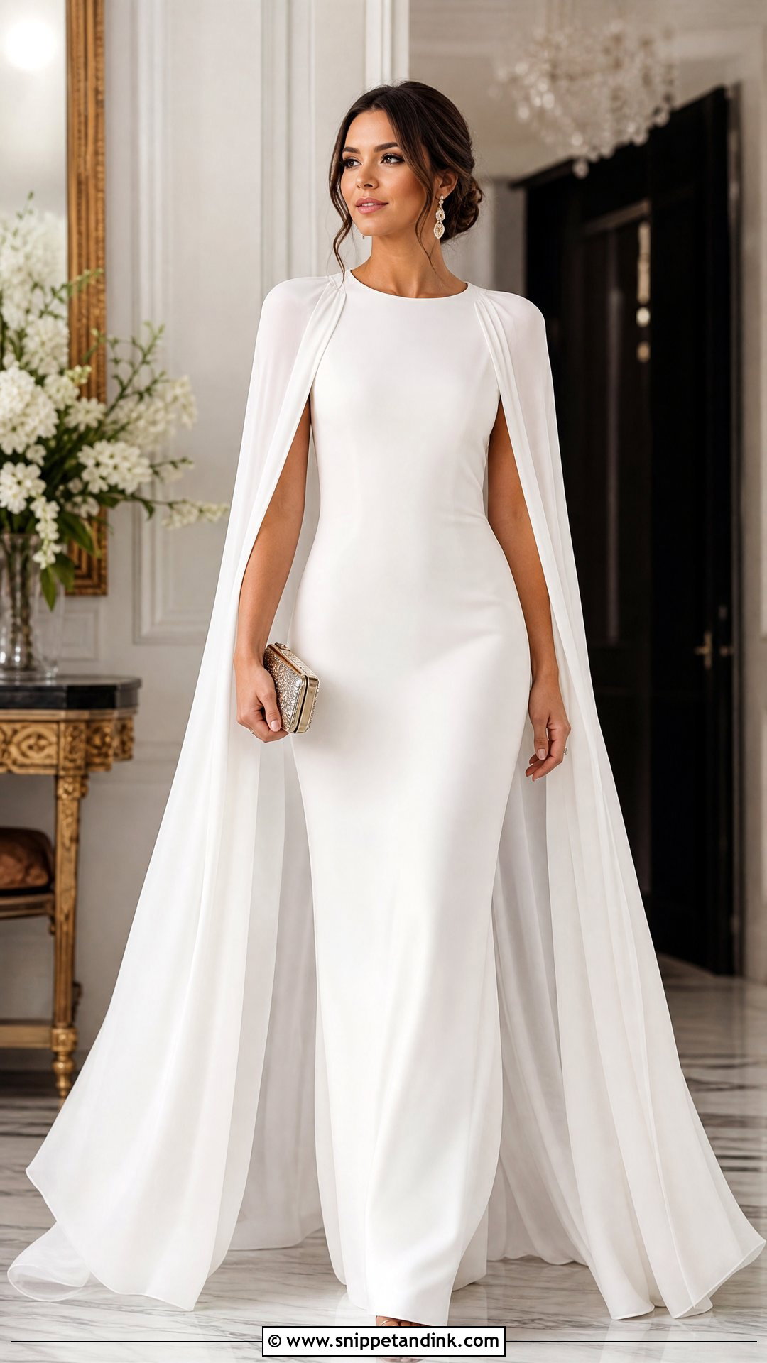 White Gown With Cape Outfit - Snippet and Ink - 25 White Gown Styles
