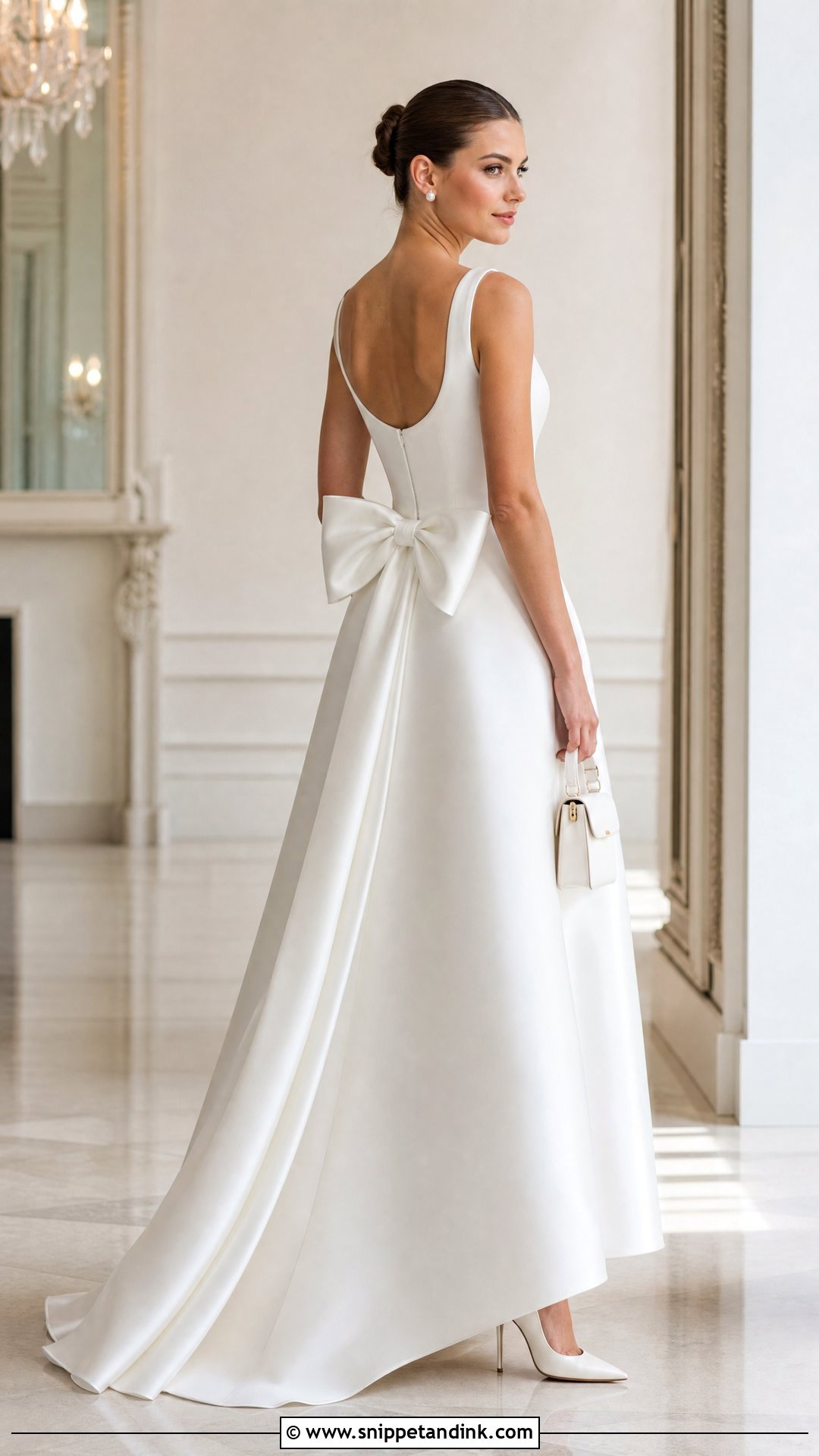 White Gown With Detachable Bow - Snippet and Ink - 20 Simple Elegant White Gowns