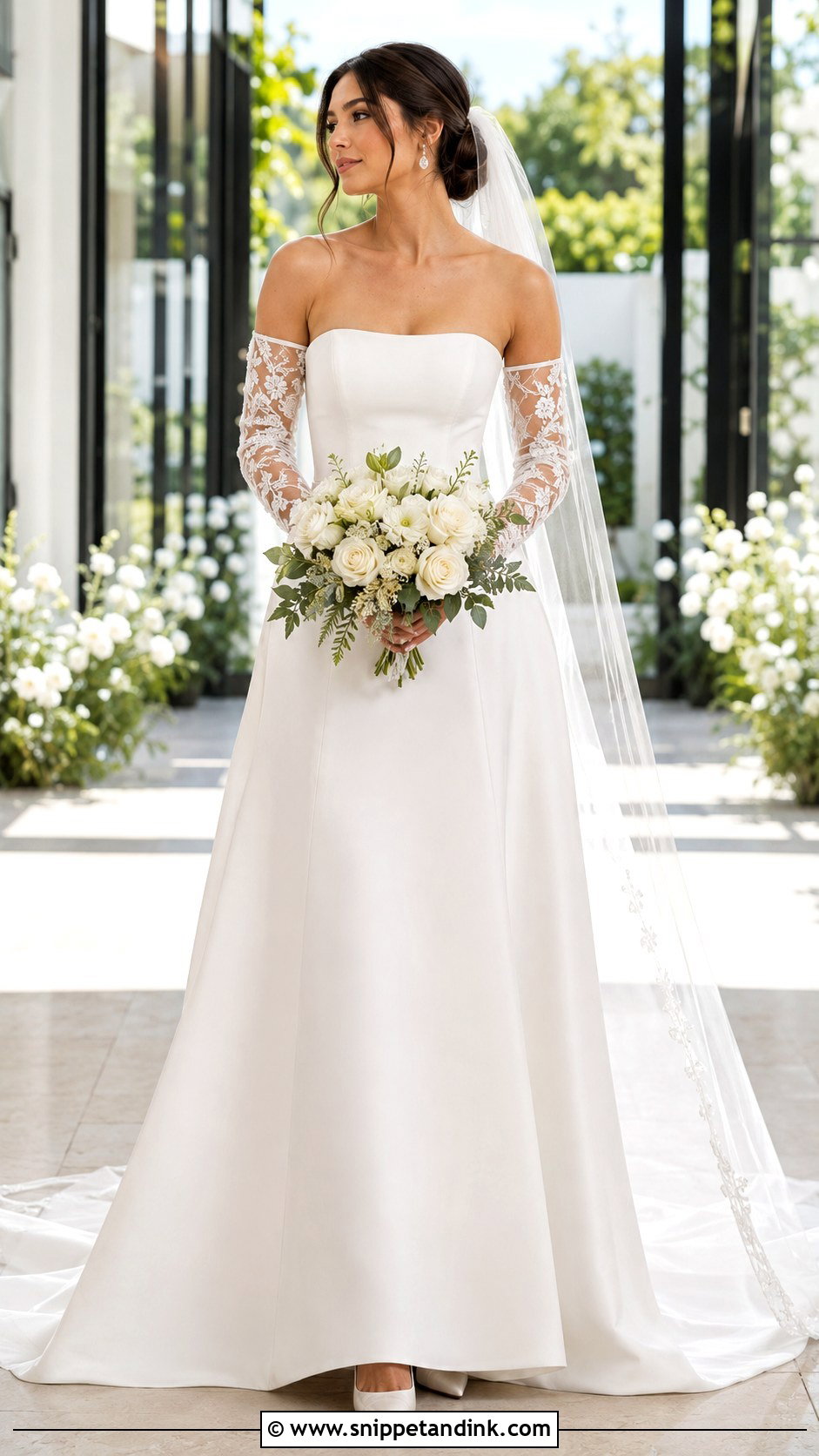 White Gown With Detachable Sleeves - Snippet and Ink - 20 Bride White Gown Ideas