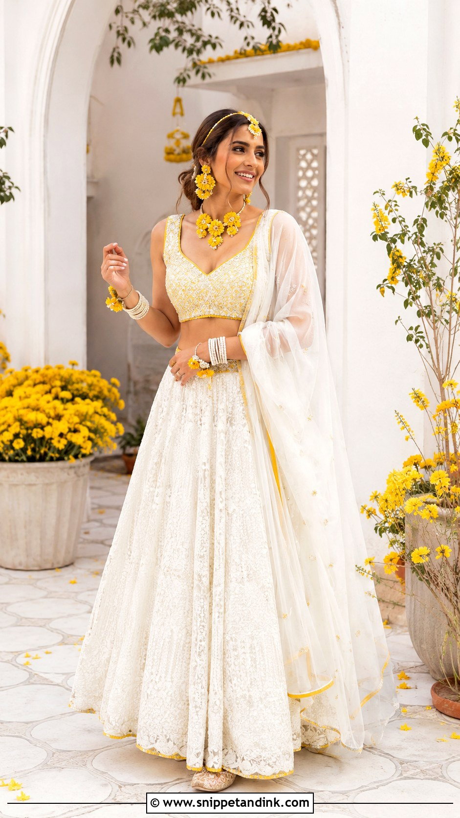 White Haldi Bride Lehenga - Snippet and Ink - 30 Haldi Bride Outfit Ideas