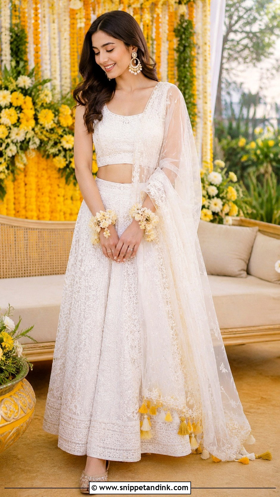 White Haldi Chikankari Lehenga - Snippet and Ink - 25 White Haldi Outfit for Bride Ideas