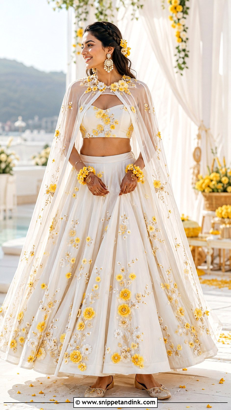 White Haldi Indo Western Skirt Set - Snippet and Ink - 25 White Haldi Outfit for Bride Ideas
