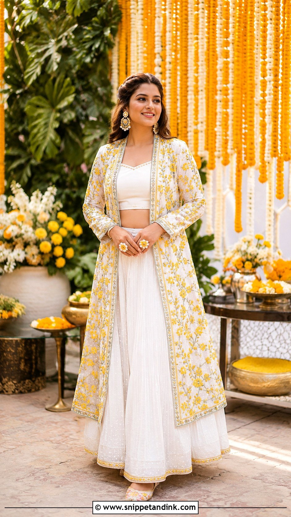 White Haldi Jacket Lehenga Outfit - Snippet and Ink - 25 White Haldi Outfit for Bride Ideas