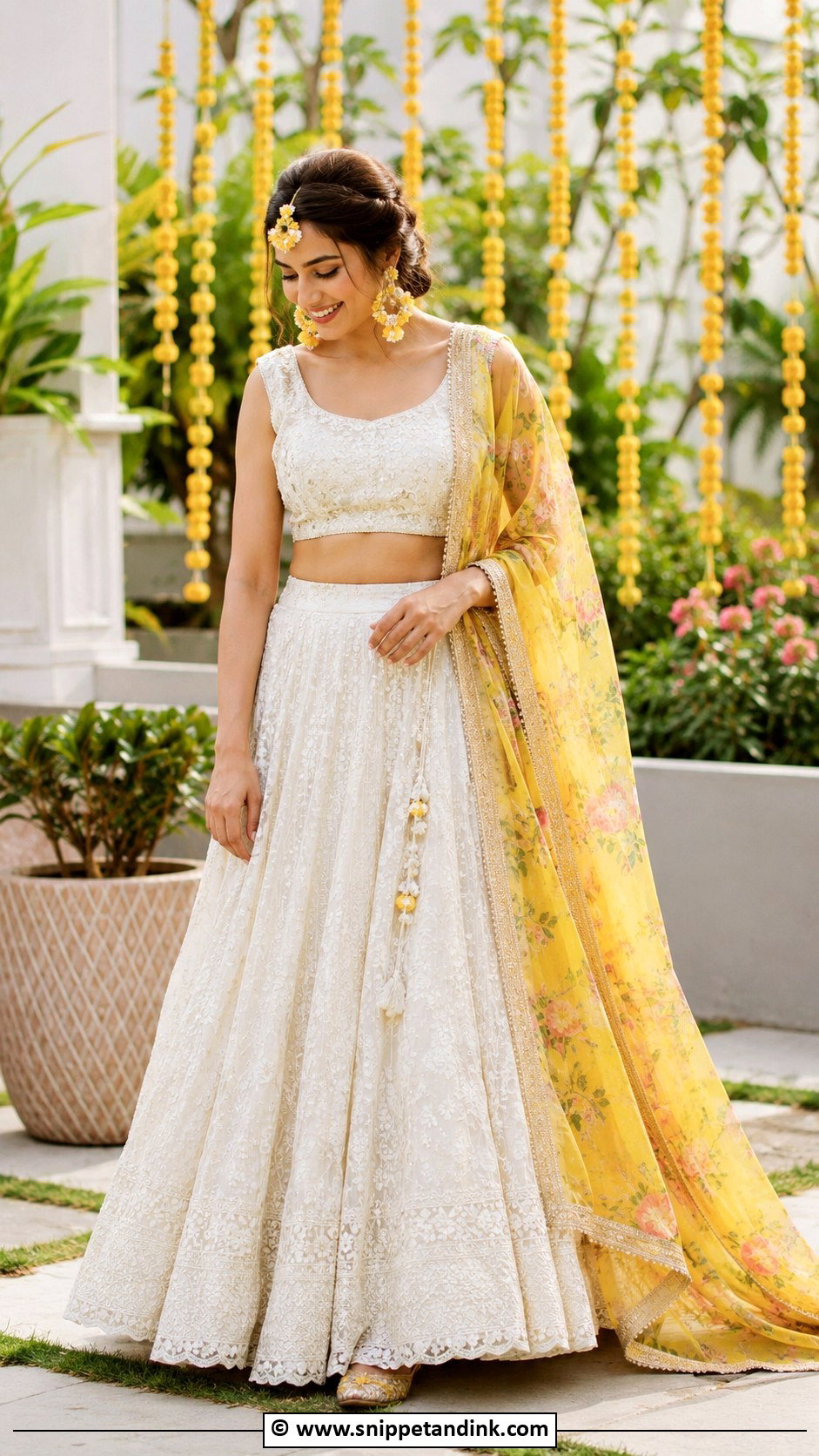 White Haldi Lehenga For Bride - Snippet and Ink - 30 Haldi Outfit Ideas for Bride